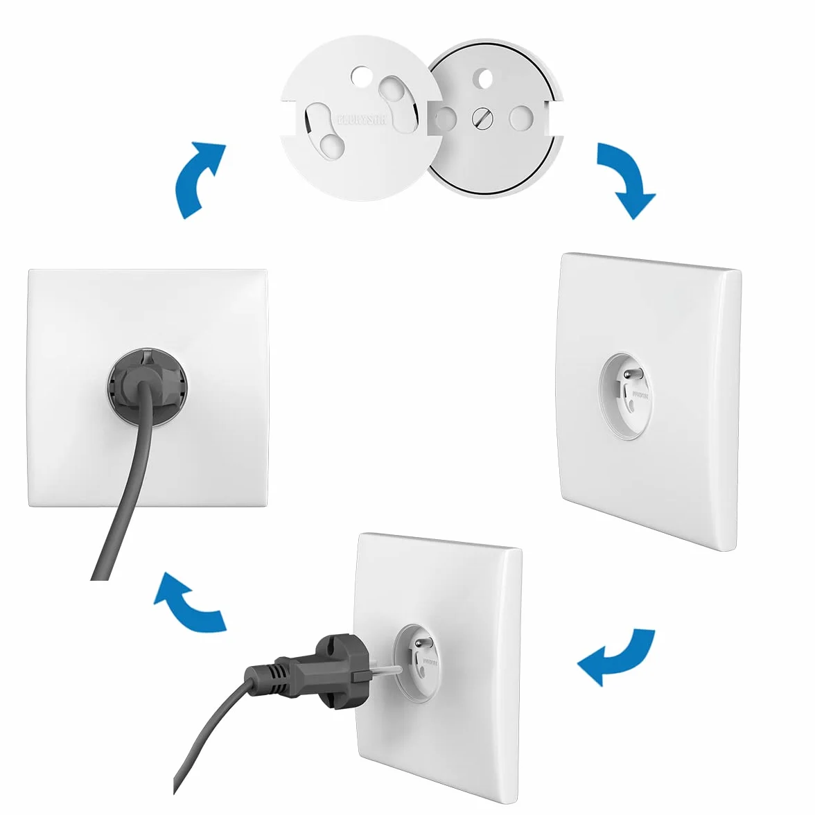 Cache Prise Bébé Française x10 BLANC - Système Automatique Sans Clef Adhésif 3M Protection Enfant