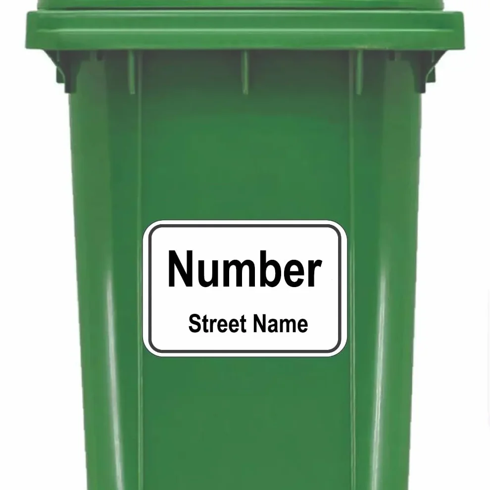 Lot de 2 Étiquettes Personnalisables pour Poubelles avec N° de Maison et Nom de Rue Autocollants sur Mesure