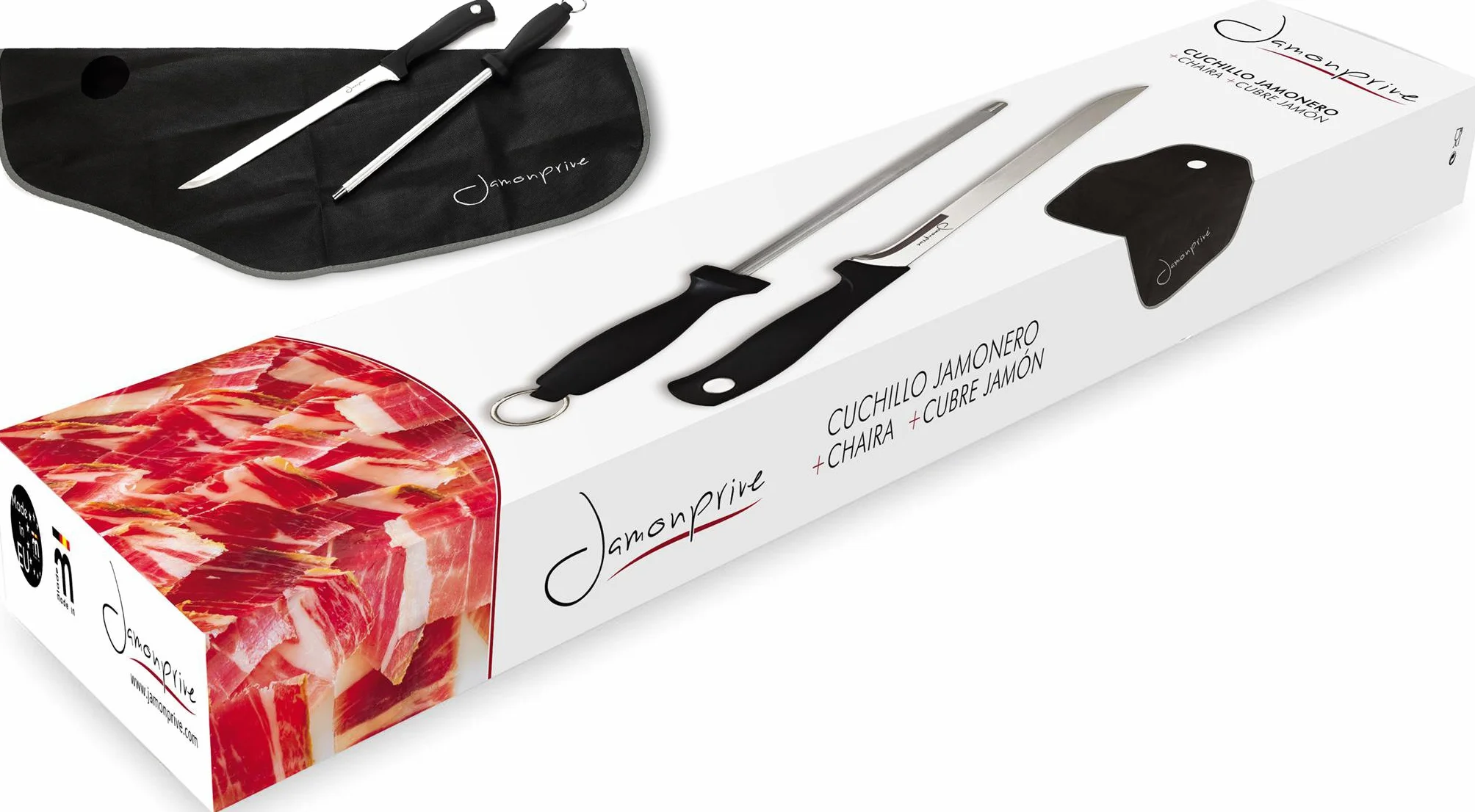 Couteau à Jambon avec Fusil et Couvre Jambon - Set pour Découper Jambon Serrano et Ibérique