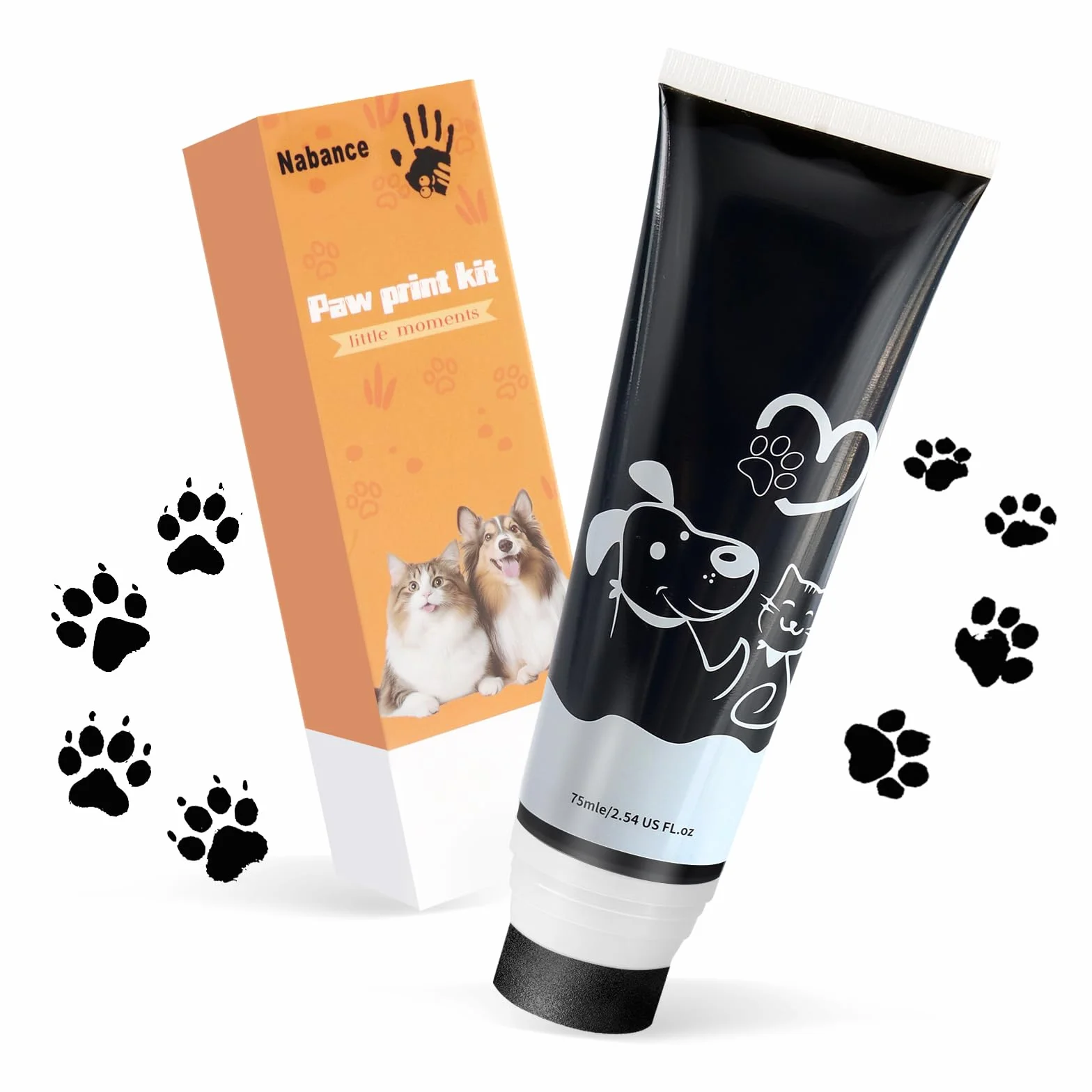 Nabance Kit Empreinte Chien Chat Bebe Tête Éponge Noir 75ml Non Toxique Lavable