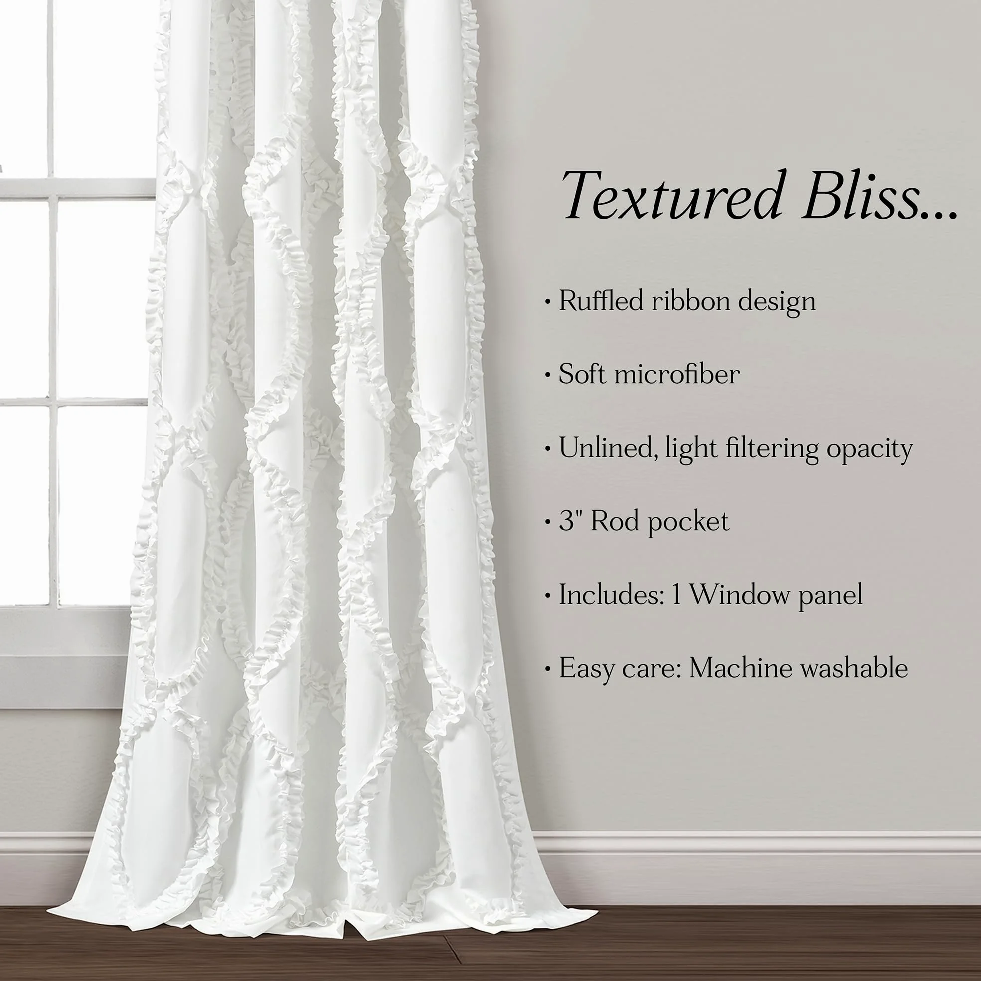 Lush Decor Avon Rideau de fenêtre Ivoire pour Salon, Salle à Manger, Chambre à Coucher (Simple), 137,2 x 241,3 cm (l x L), Blanc
