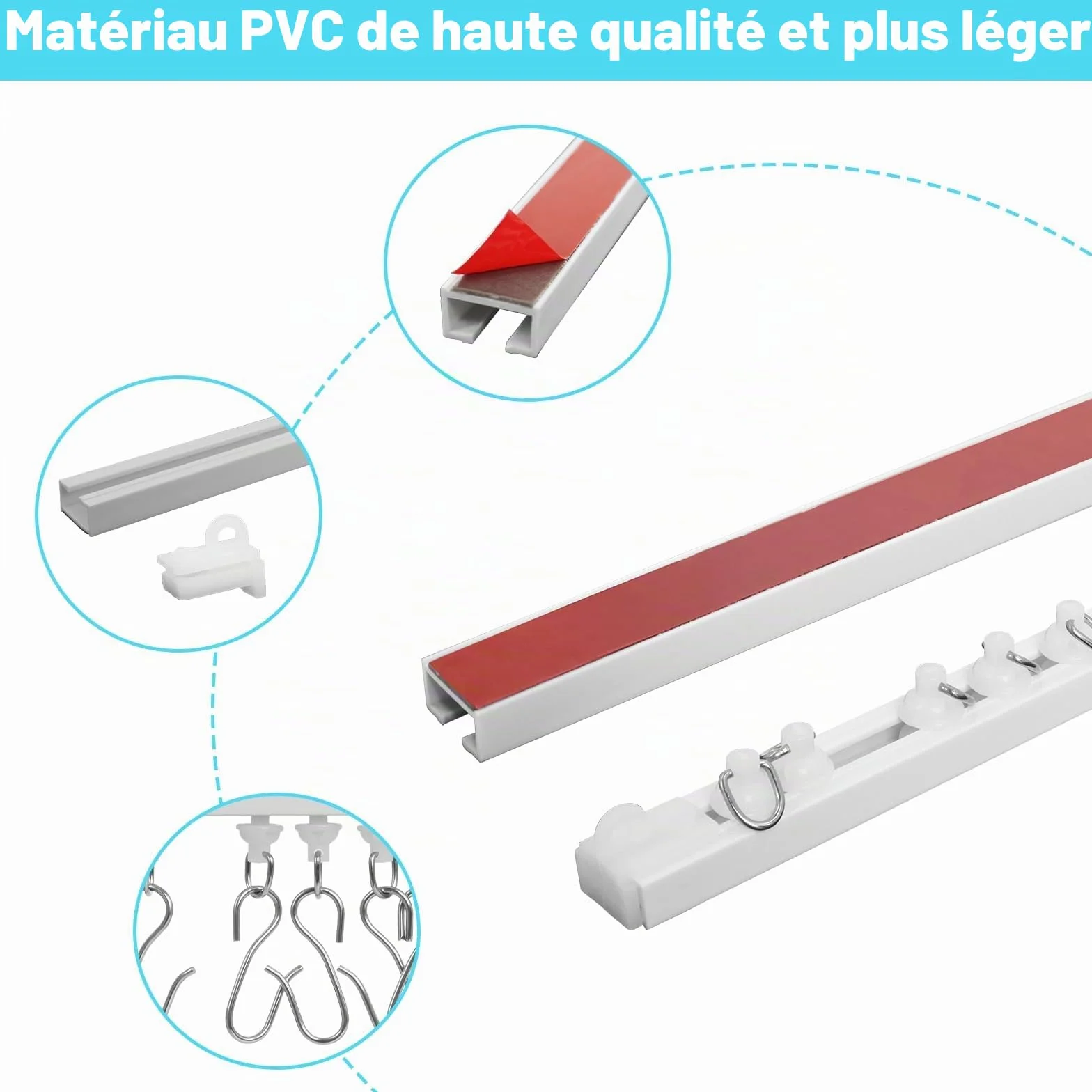 Tringle à Rideau Adhésive 3 Mètres Rails Sans Perçage pour Plafond et Mur