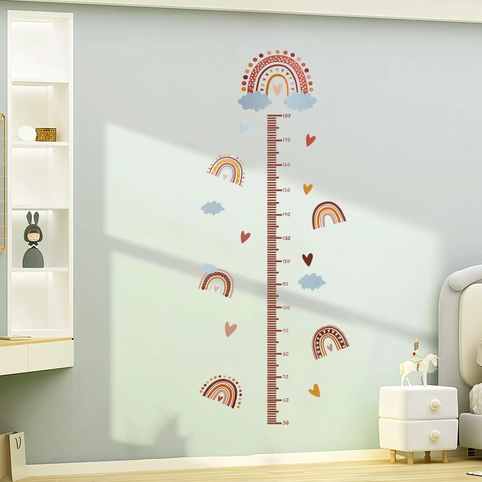 Sticker mural 3D arc-en-ciel toise de mesure bébé enfant 180 cm décoration murale