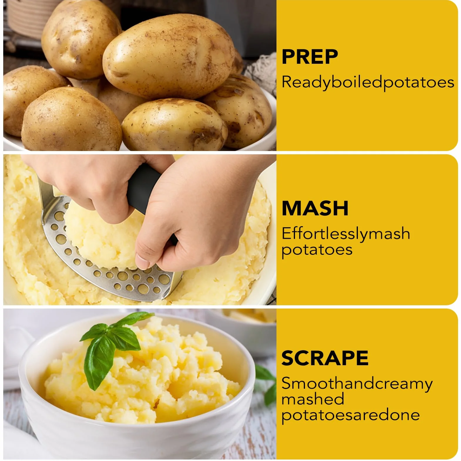 Presse Purée de Pommes de Terre Professionnel en Acier Inoxydable avec Poignée Masher Broyeur