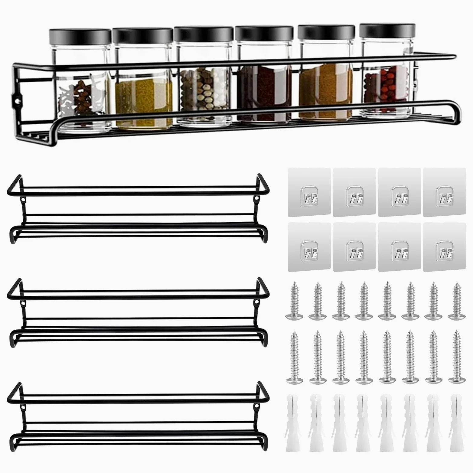Lot de 4 étagères à épices murales, porte-épices de cuisine en acier inoxydable, deux modes d'installation, er la conservation de la cuisine,étagère de salle de bain
