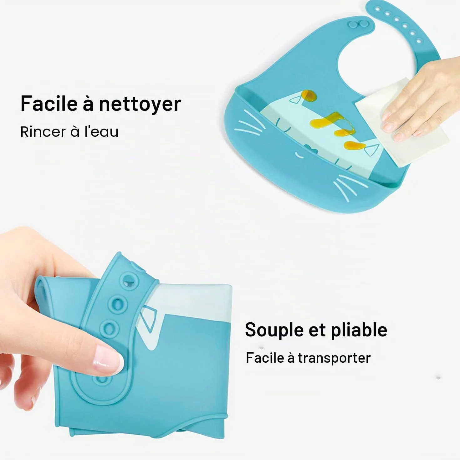 SLOSH Bavoir Bébé Silicone Souple Imperméable Ajustable Waterproof Repas