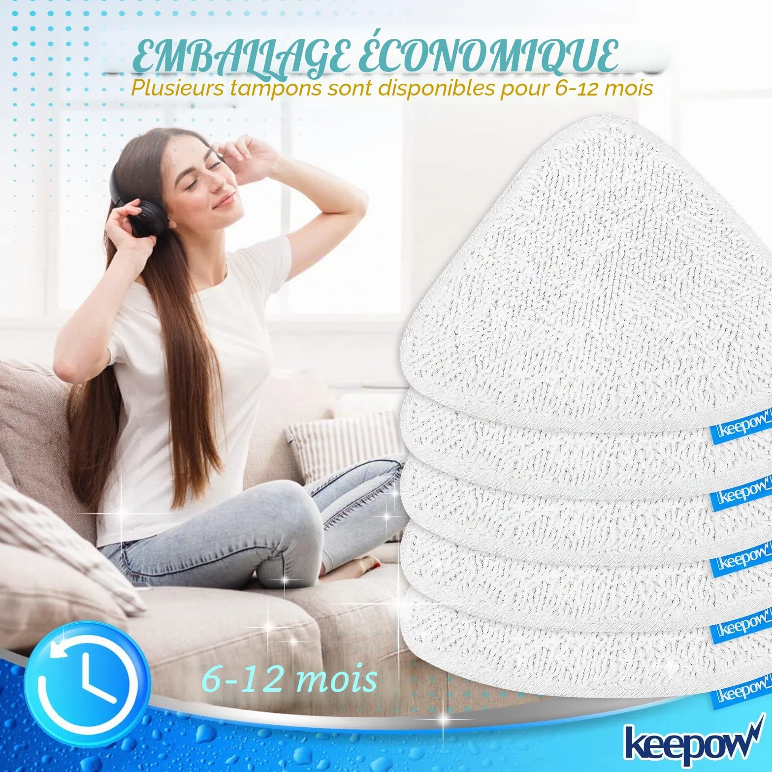 KEEPOW 5 PCS Recharge Balai Vapeur Housse de Lingette Compatible Nettoyeur Vapeur Steam Plus