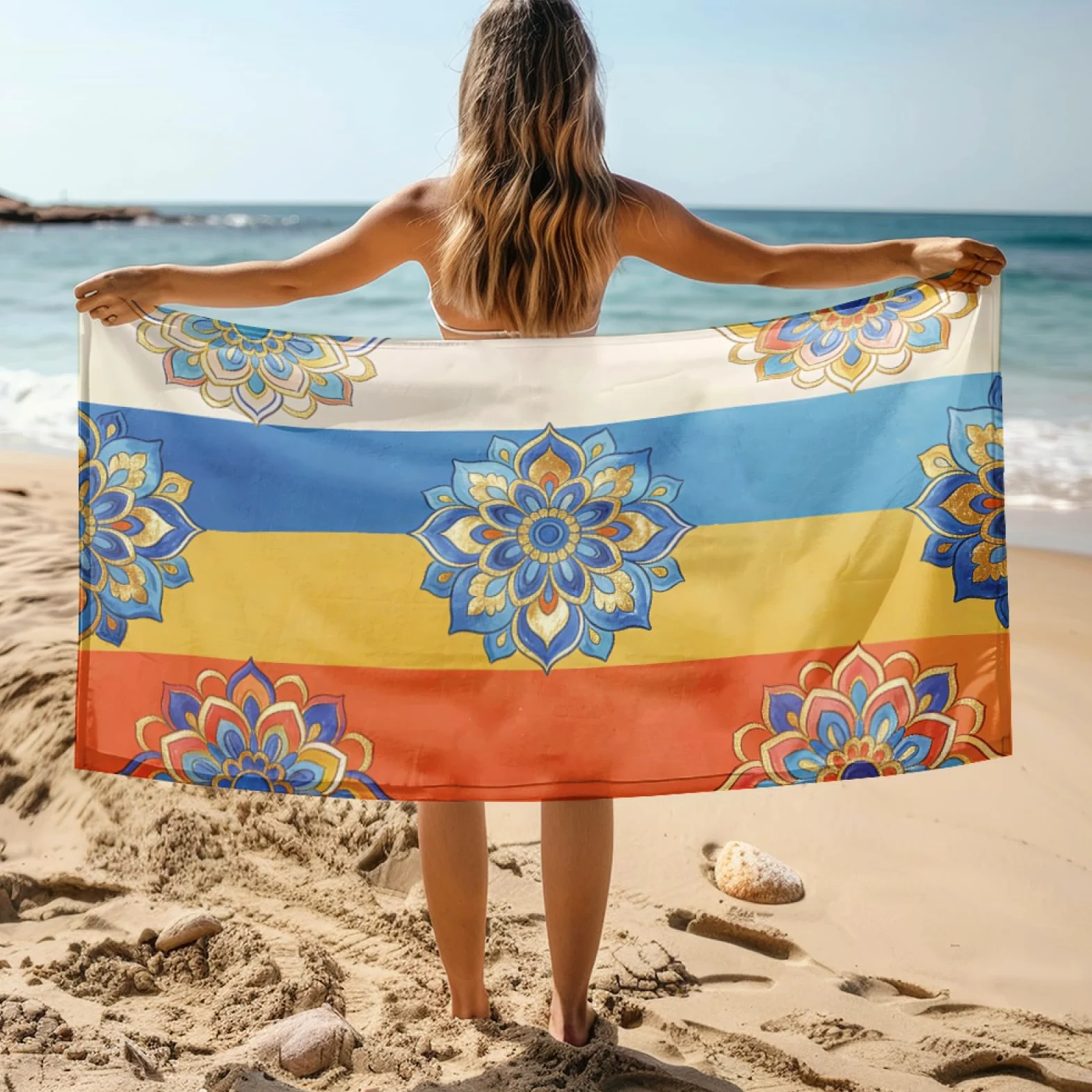 Tapis de Plage XXL Anti Sable Orange De Style Bohème Serviette Piscine Adulte,Natte De Plage Pliable, Voyage Accessoires De Plage Camping,Serviette de Bain Personnalisée