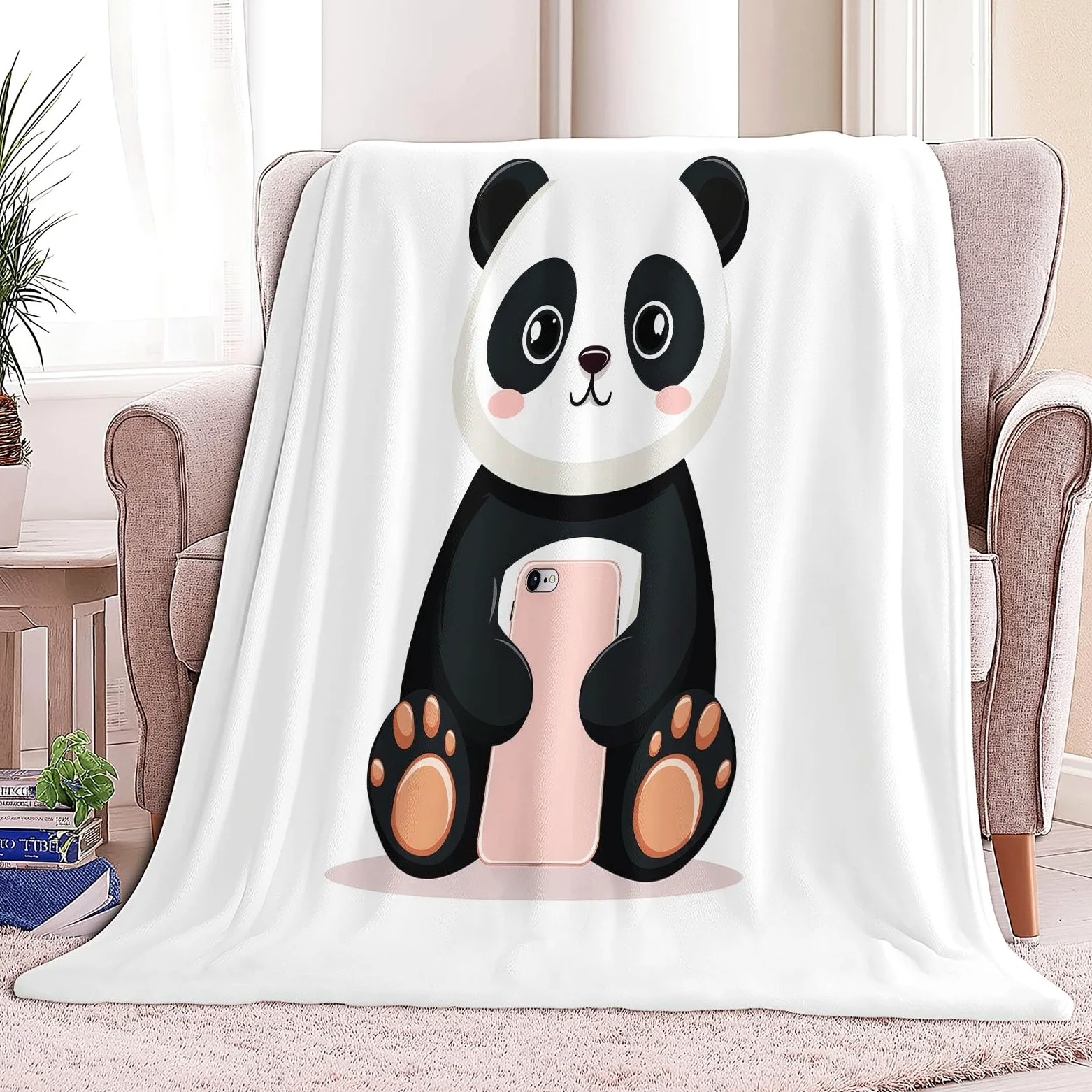 Couvertures Plaids 220 x 240 cm Panda De Dessin Animé Plaid Polaire Couvertures, Blanc Douce et Chaude Plaid Jeté de Canapé Flanelle Couverture Bébé Bureau Sieste Couverture