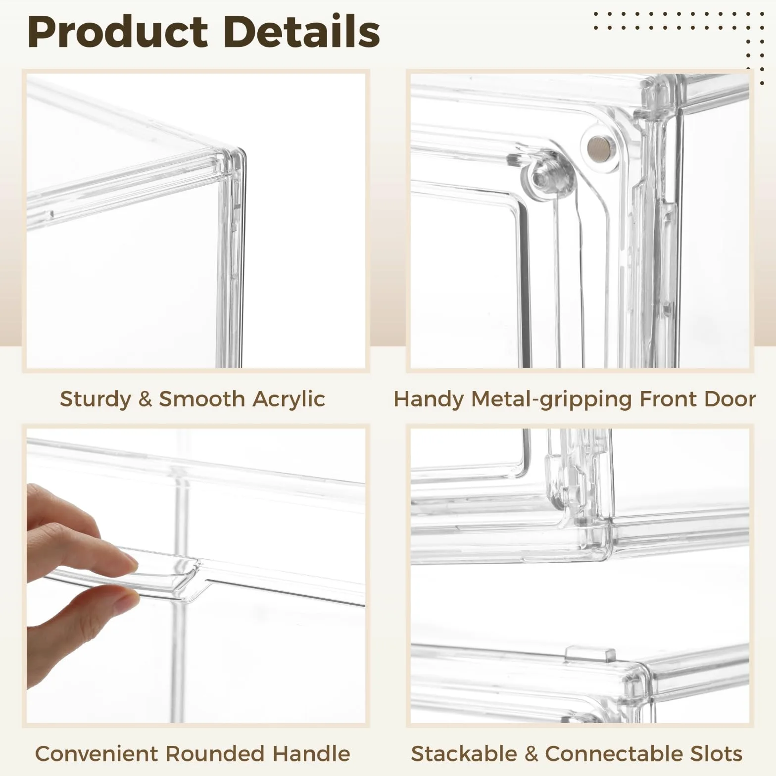 Lot de 2 présentoirs empilables en acrylique transparent avec porte d'entrée en métal - Bacs de rangement transparents à collectionner - Prend en charge l'affichage horizontal ou vertical
