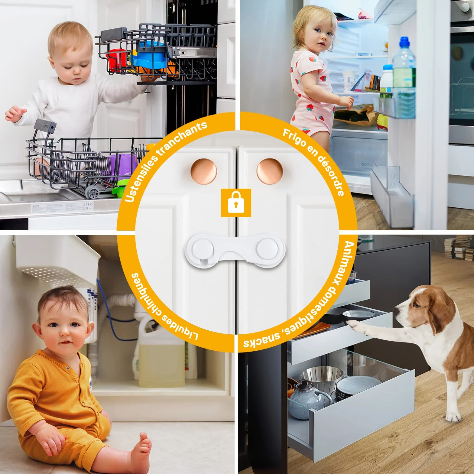 Securite Placard Enfant 6 Pieces Bloque Porte Bebe Protection Adhesif Fort Sans Percage Durable