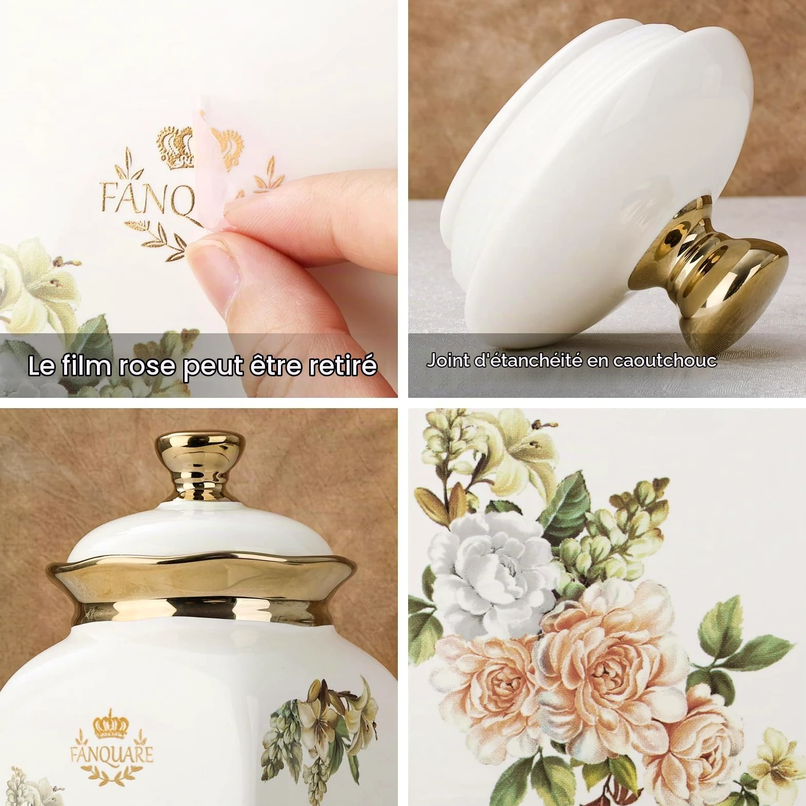 fanquare 3 Bocaux Vintage à Fleurs avec Couvercle, Tasses en Céramique pour le Thé, le Café, le Sucre, Pots Hermétiques pour Conserver les Aliments à la Maison, dans la Cuisine, Comme Cadeaux