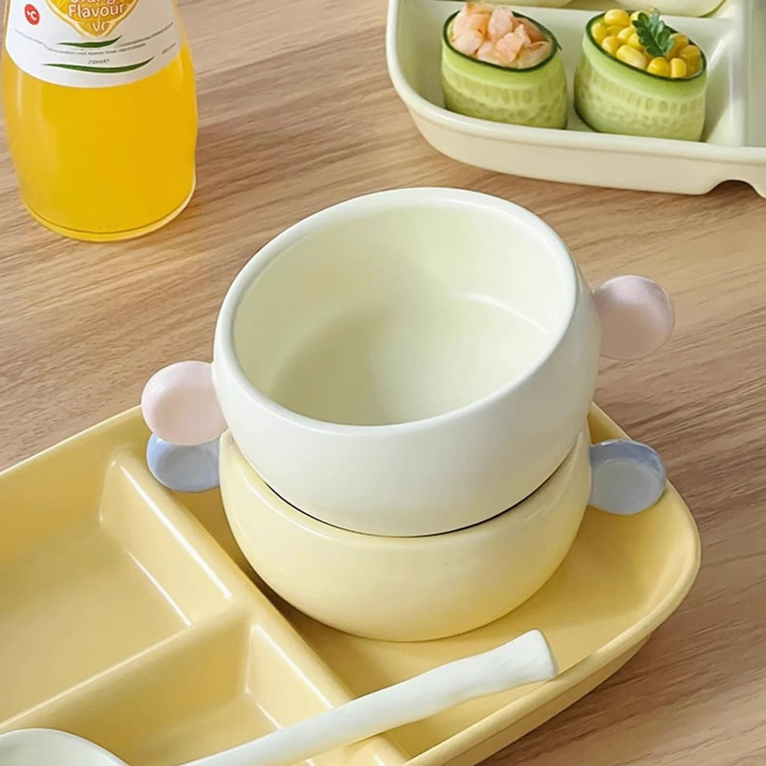 Assiette divisée + Bol à soupe + Cuillère | Assiette à dîner en céramique à 3 compartiments, assiettes de contrôle des portions for plats de dîner for adultes, lavable au lave-vaisselle ( Color : Whit