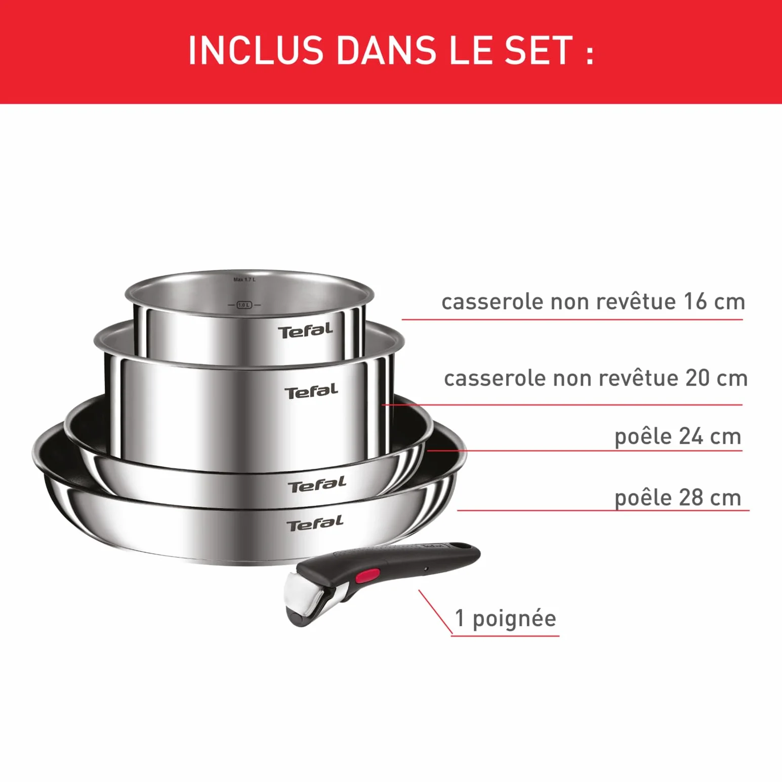 Tefal Ingenio Emotion L897S504 Lot 2 Poêles 2 Casseroles Poignée amovible Induction Acier inoxydable Antiadhésif