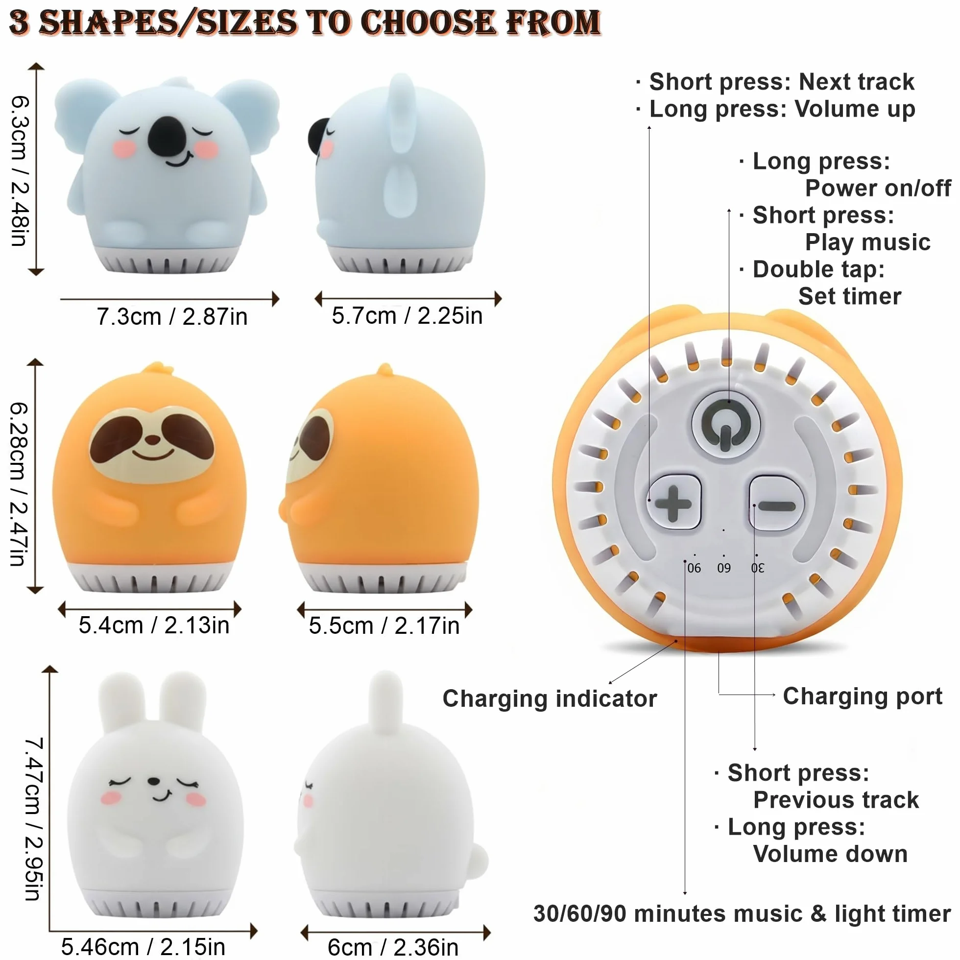 Veilleuse enfant LED silicone koala bruit blanc rechargeable tactile portable