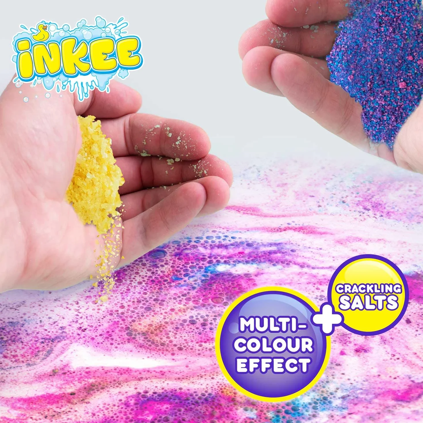 INKEE Granulés de Bain Galupy Mermaid Pack de 16 Sels de Bain Crépitants Rose Bleu Violet Huile de Jojoba Arôme Milkshake Banane 16 Sachets 60g