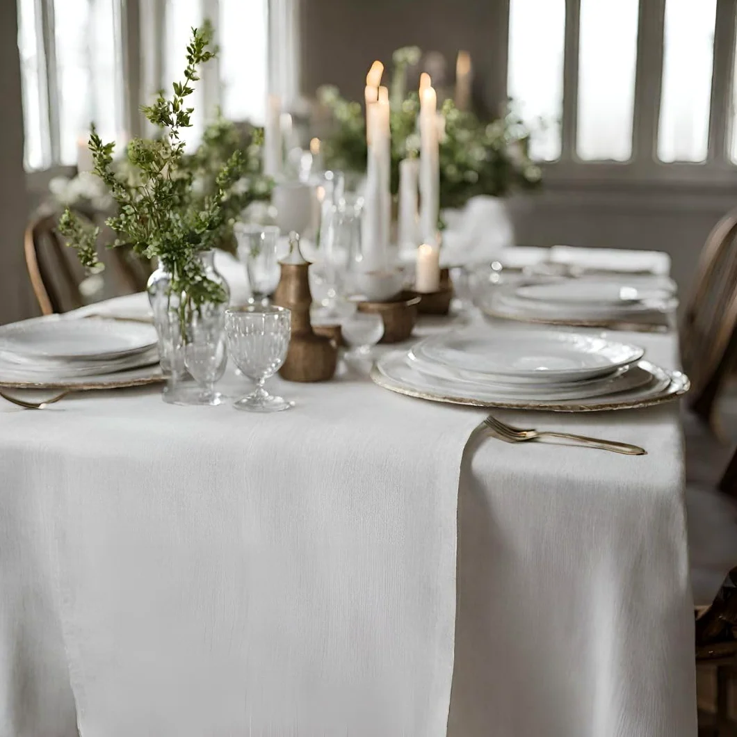Cuore di lino - Chemin de table en pur lin 100 % fabriqué en Italie Ajour blanc optique (50 x 150 cm)