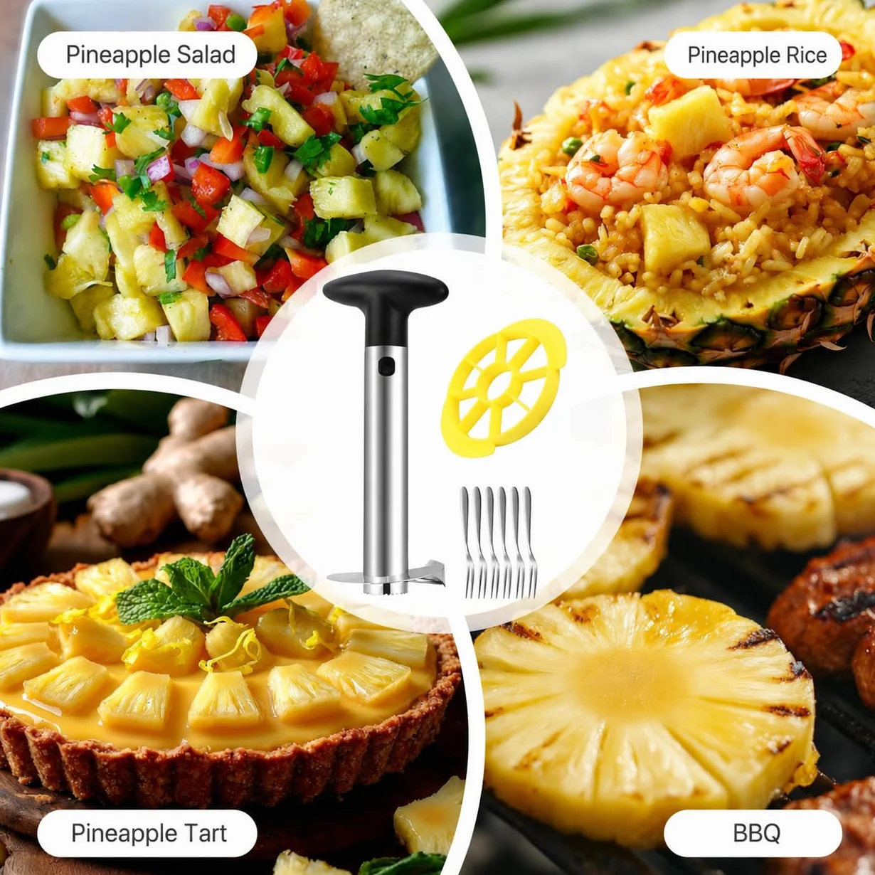 Coupe Ananas 2ème Génération, Éplucheur Ananas Set Outil Cuisine 8 Pièces Acier Inoxydable