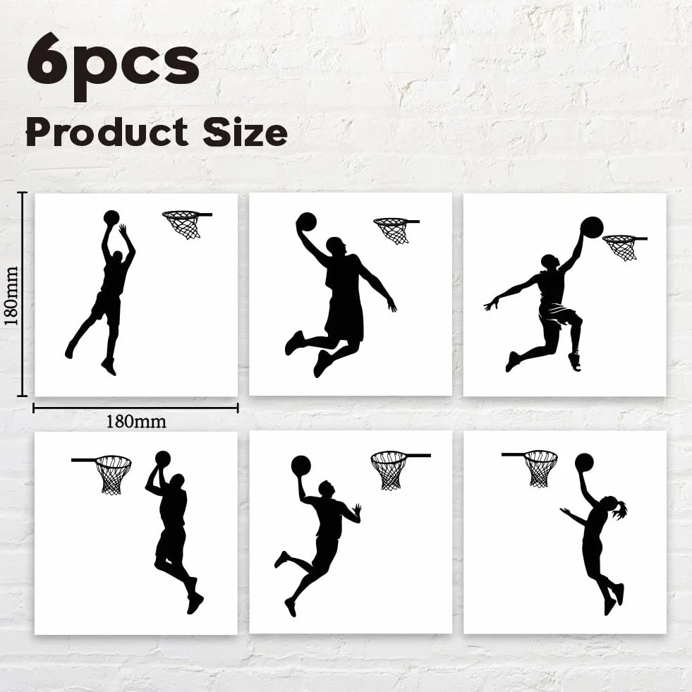 AHANDMAKER Lot de 6 autocollants pour interrupteur avec silhouette de joueur de basket-ball - Autocollant mural Jouer au basket-ball