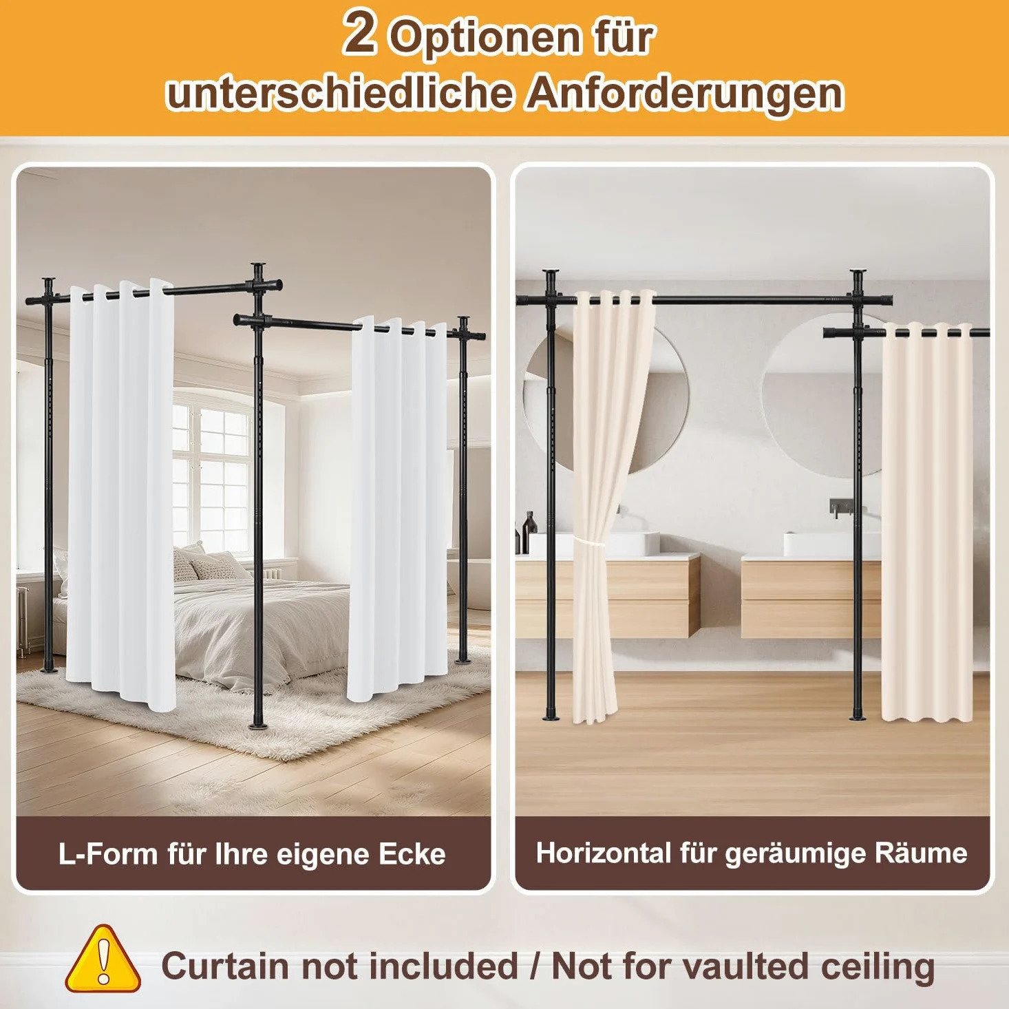 Séparateur de pièce sans perçage, réglable en hauteur (122-320 cm) et largeur (70-355 cm), tringle à rideau, brise-vue pour salon, chambre à coucher, métal, instructions en allemand/blanc
