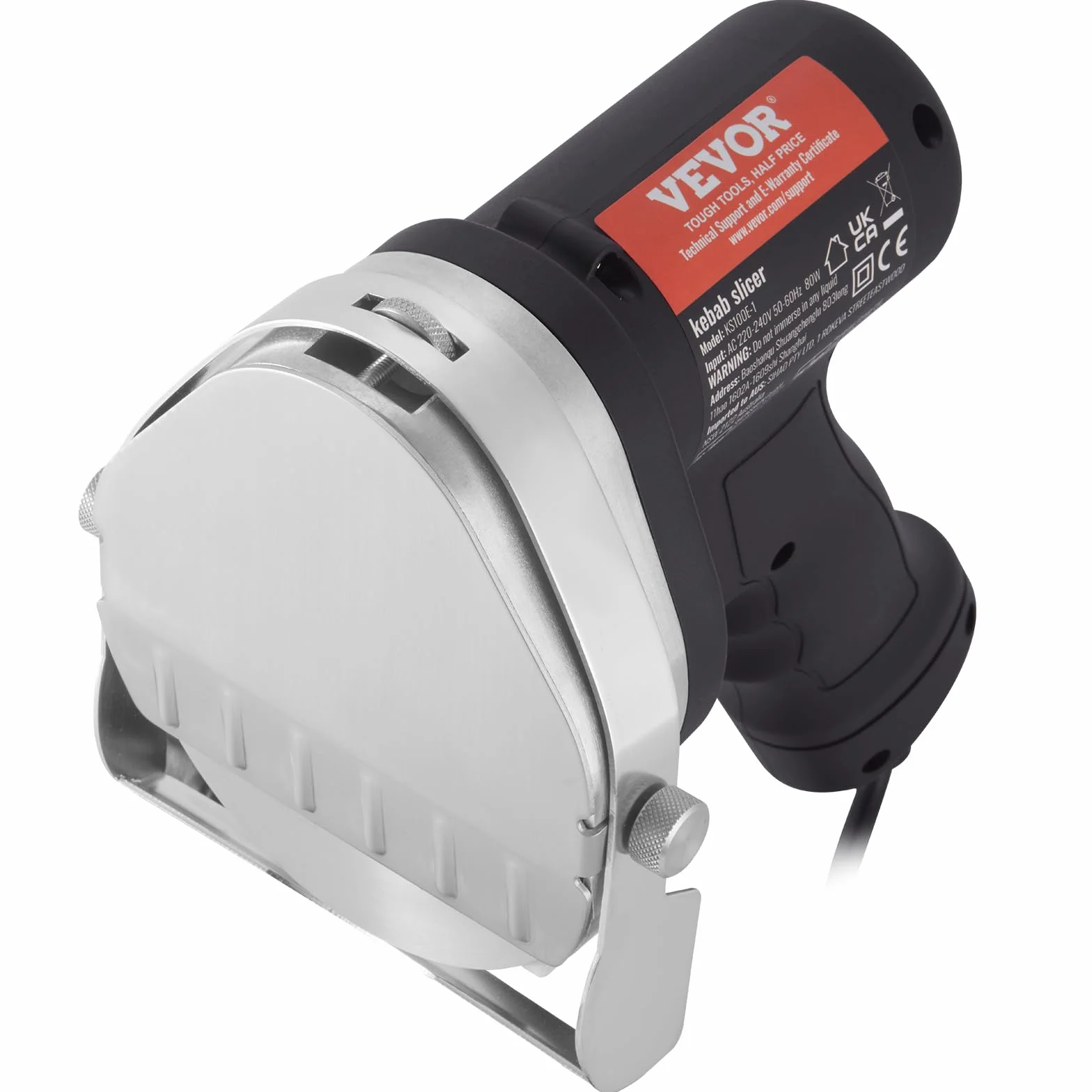 VEVOR Couteau à Kebab Électrique 80 W, Trancheuse à Viande Turc Shawarma Döner Kebab Commerciale Inox, Lame Ø 100 mm, Épaisseur Réglable 0-8 mm
