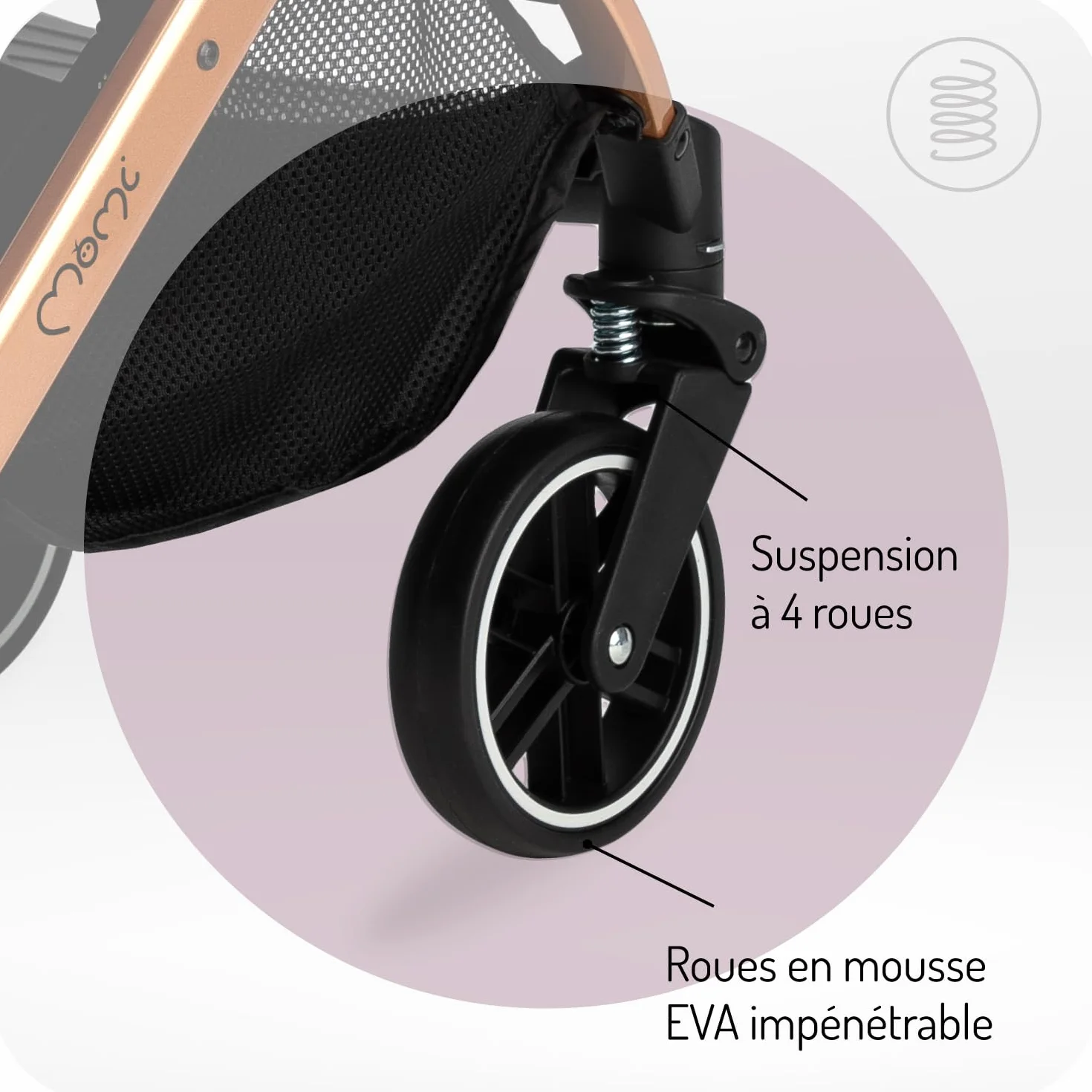 MoMi ESTELLE Poussette compacte légère pliable 6 mois 15 kg dossier inclinable repose-pieds réglable roues amorties grand panier harnais 5 points