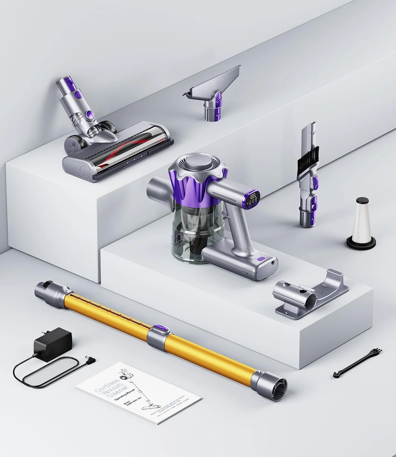 Aspirateur Balai sans Fil 450W 40KPA 50 Minutes Autonomie Écran Intelligent Jaune