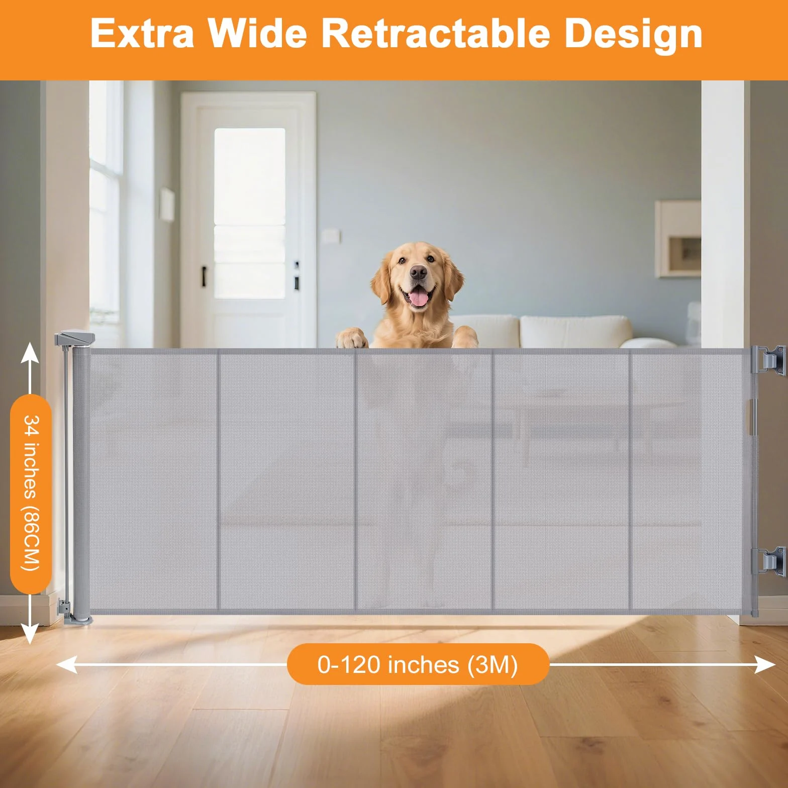 Barrière de Sécurité Rétractable 300 cm x 86 cm pour Escaliers et Chiens Blanc