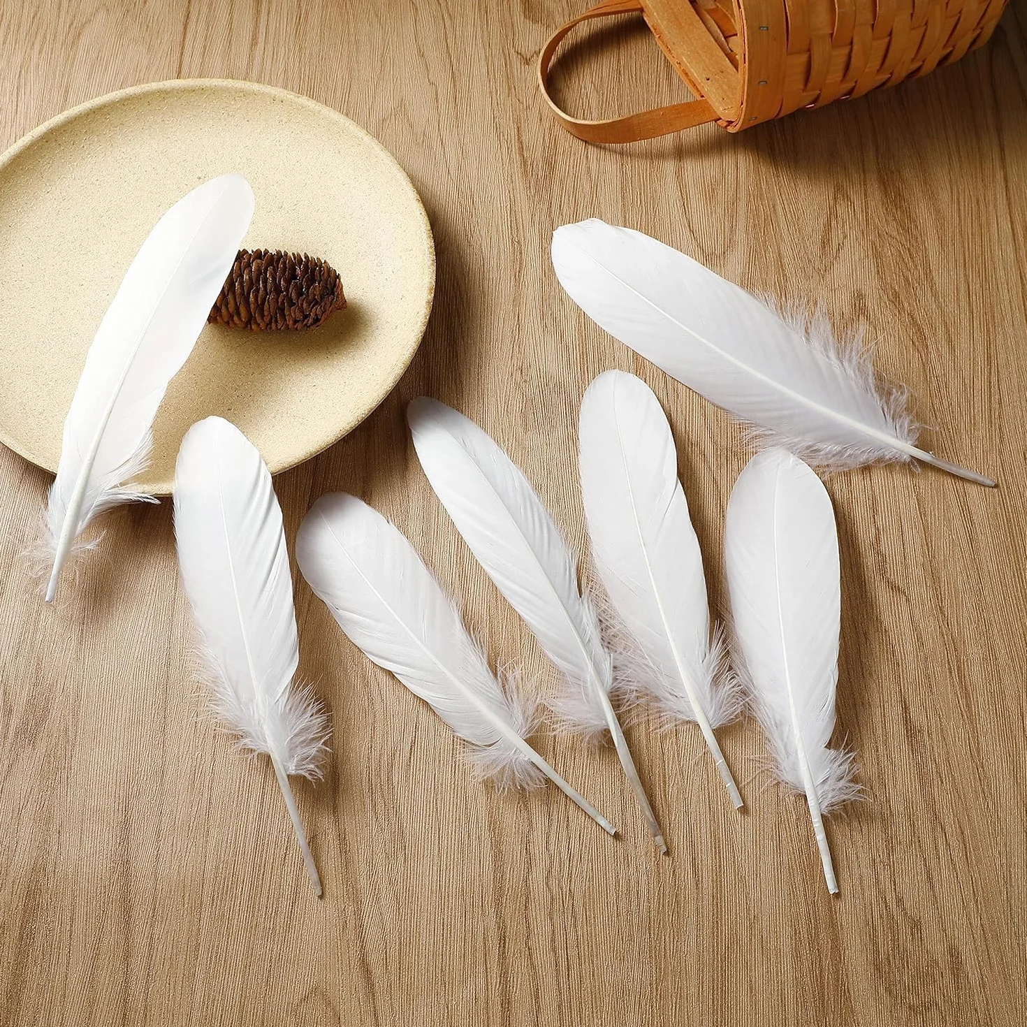 JOYOLA 100 Plumes Blanches Naturelles d'Oie pour Décoration DIY Mariage Noël