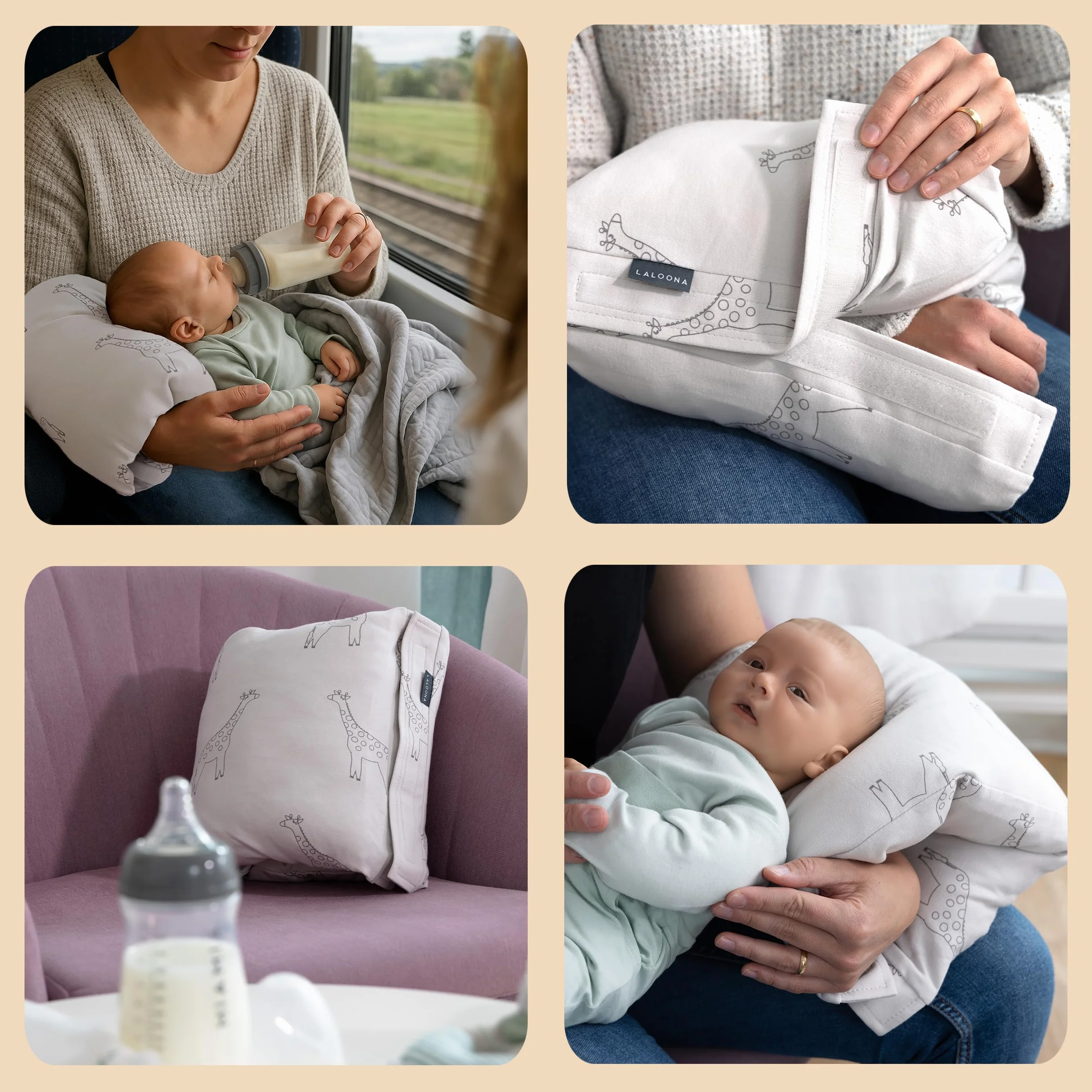 LaLoona Mini Coussin Allaitement de Voyage – Petit Oreiller de Soutien pour Le Bras – Certifié Oeko-Tex, Beige