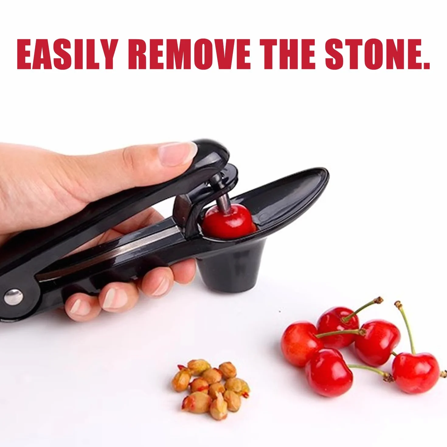 Dénoyauteur Cerises Manuel en Acier Inoxydable - Snocciolateur pour Olives & Fruits à Noyau, Outil pour Confiture et Desserts (Noir)
