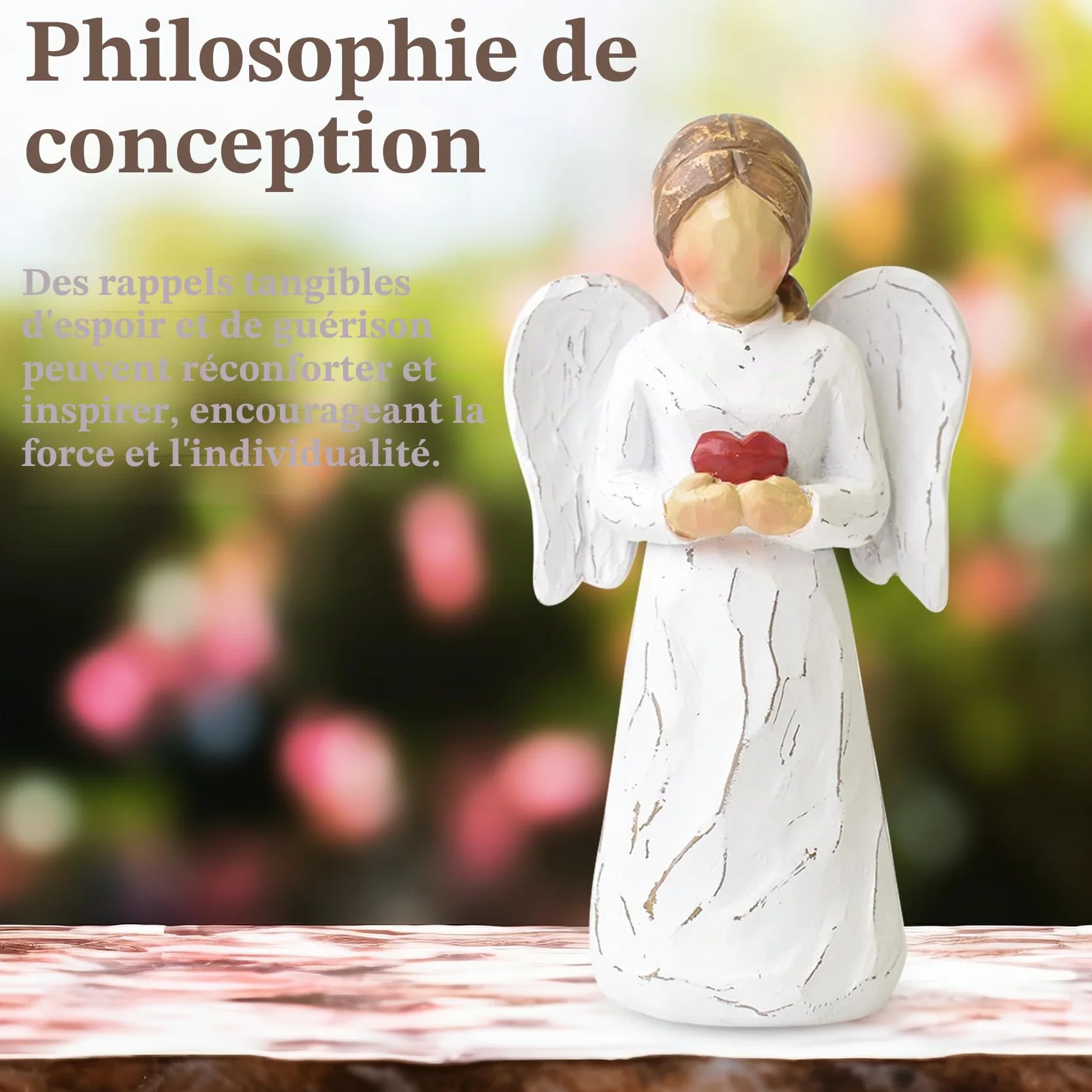 Statue d'ange gardien en résine cœur pour décoration intérieur cadeau commémoratif