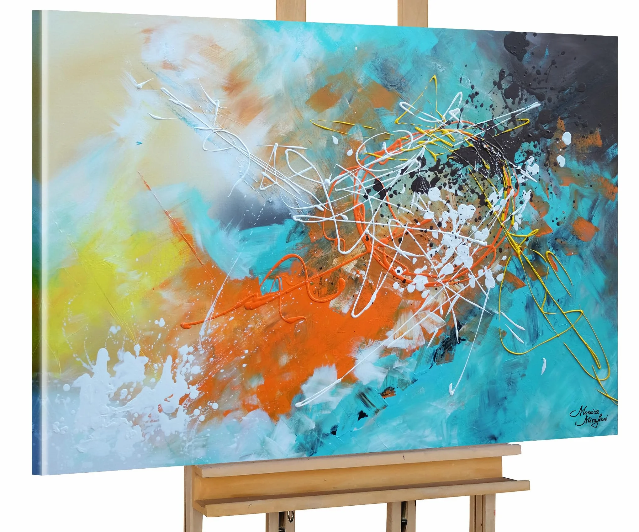 Tableau Peint à la Main 90x60 cm Toile sur Cadre en Bois