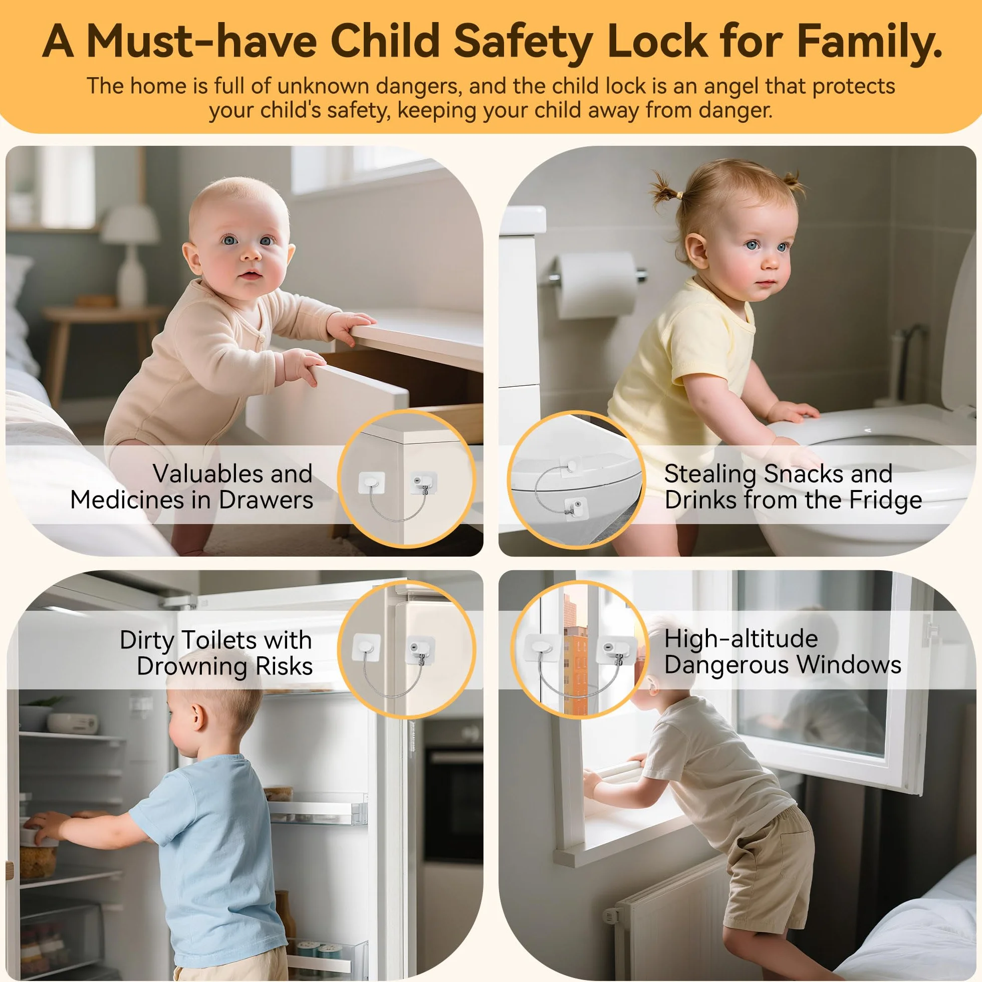 Cadenas Frigo Porte avec Clés pour Bébés Enfants Adultes Verrou Auto-adhésif Sécurité Armoires Tiroirs Four Fenêtres Blanc 2 Pièces