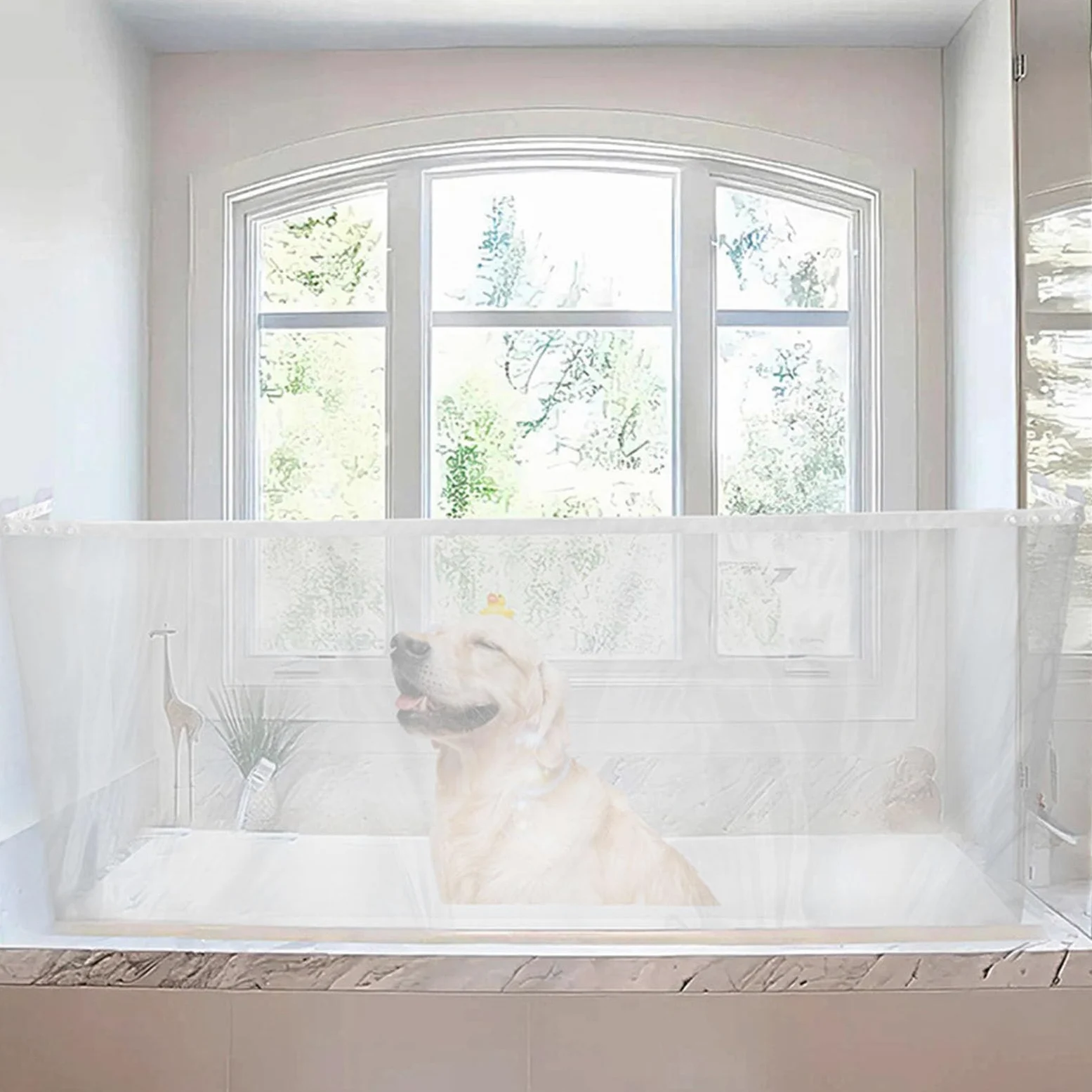 Haofy Rideau de Douche pour Chiens Réglable Transparent avec des Crochets, Matériau EVA, 195x90cm, adapté à Divers Scénarios, Facile à Installer