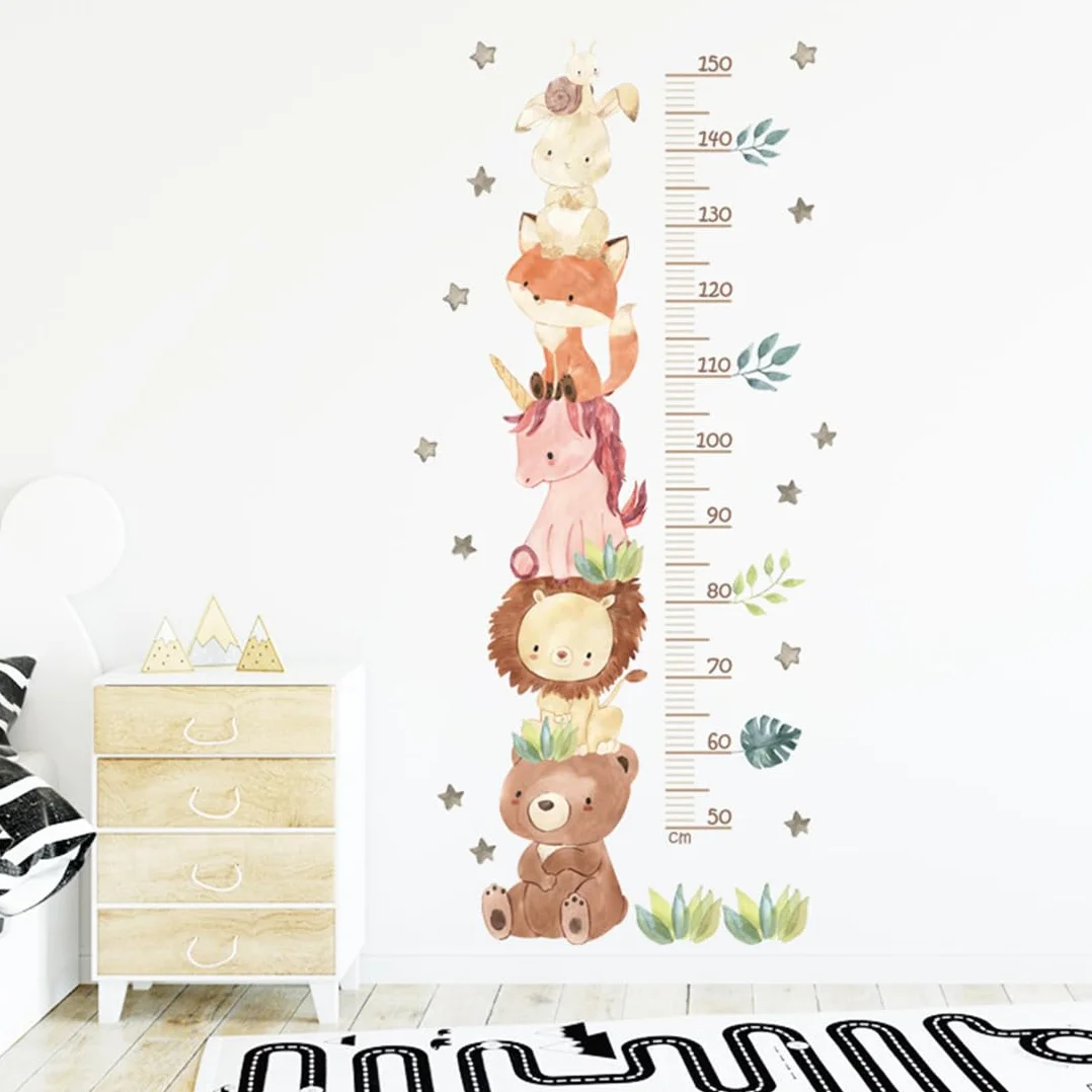 Toise murale autocollante animaux forêt pour enfants mesure 50-150 cm décoration chambre