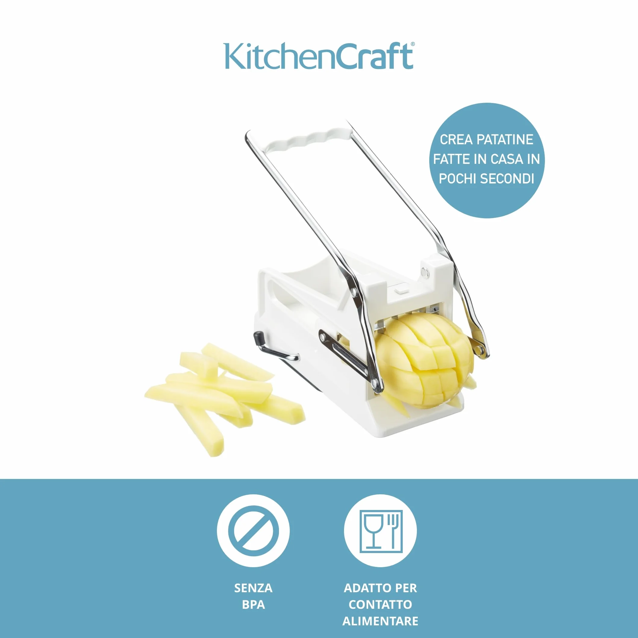 KitchenCraft Déchiqueteuse De Pommes De Terre Professionnel Coupe-Copeaux Plastique Acier Inoxydable 23,5x10,5x12 cm Blanc