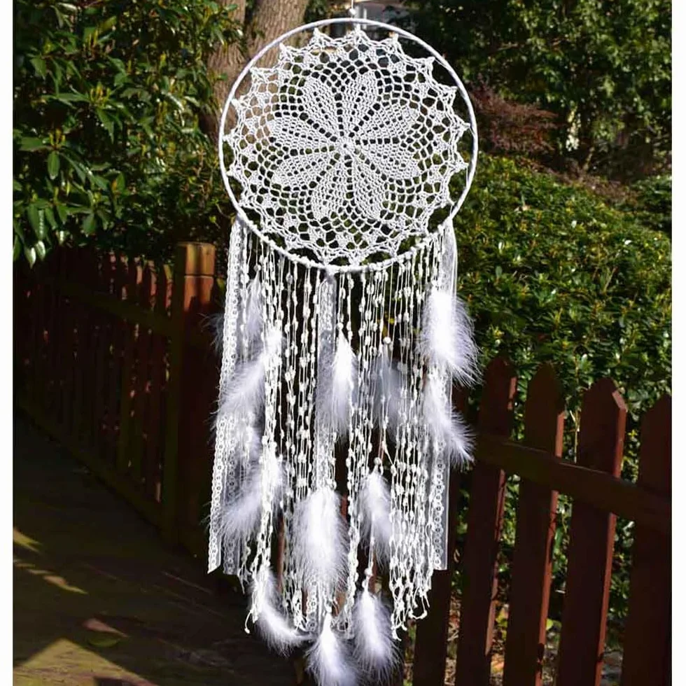 Grand attrape-rêves EasyBravo 80 cm plumes blanches macramé décoration murale vintage 30 cm