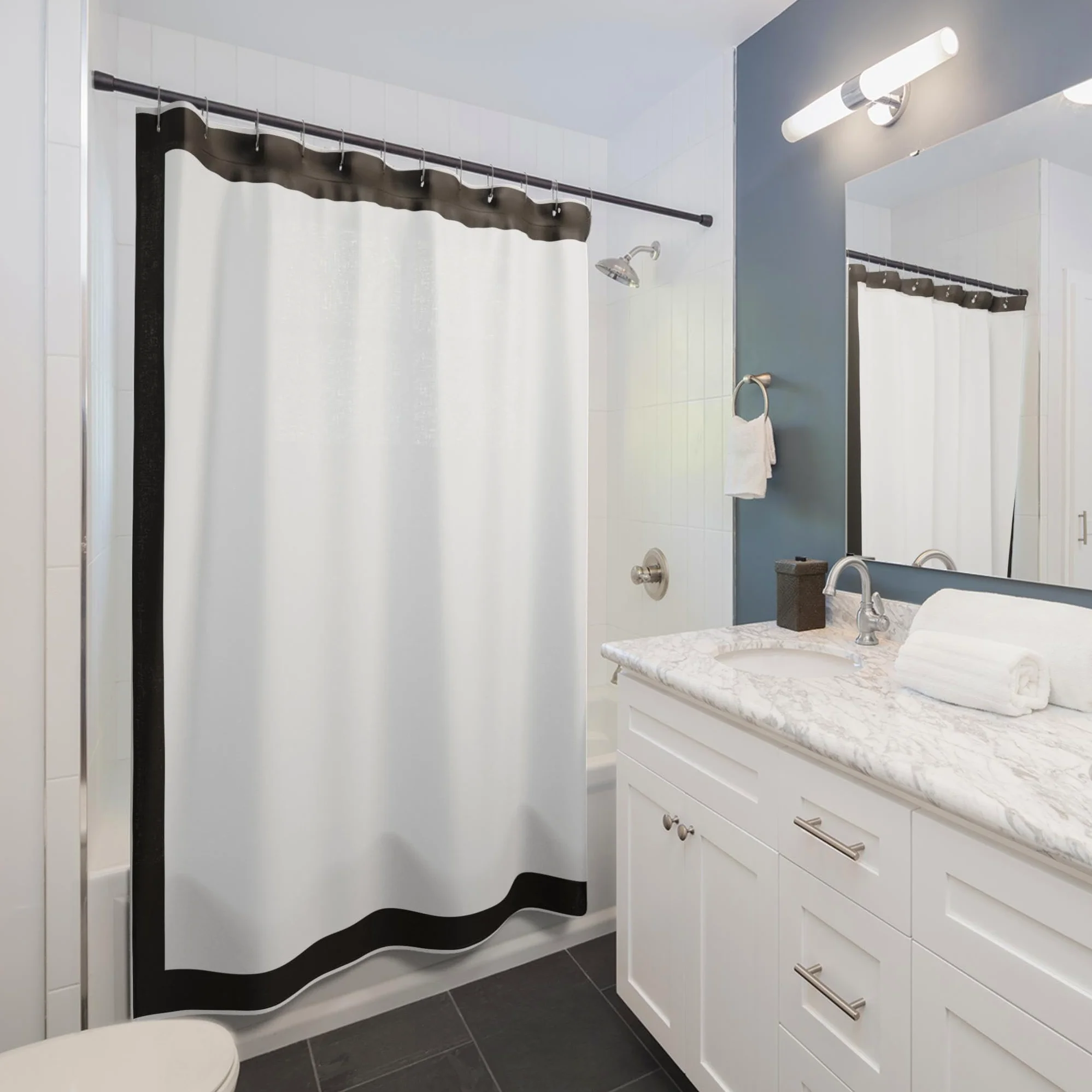 Rideau de douche lavable avec bordure noire, résistant à la moisissure, idéal pour salle de bain, baignoire, imperméable, durable, facile à nettoyer, design élégant