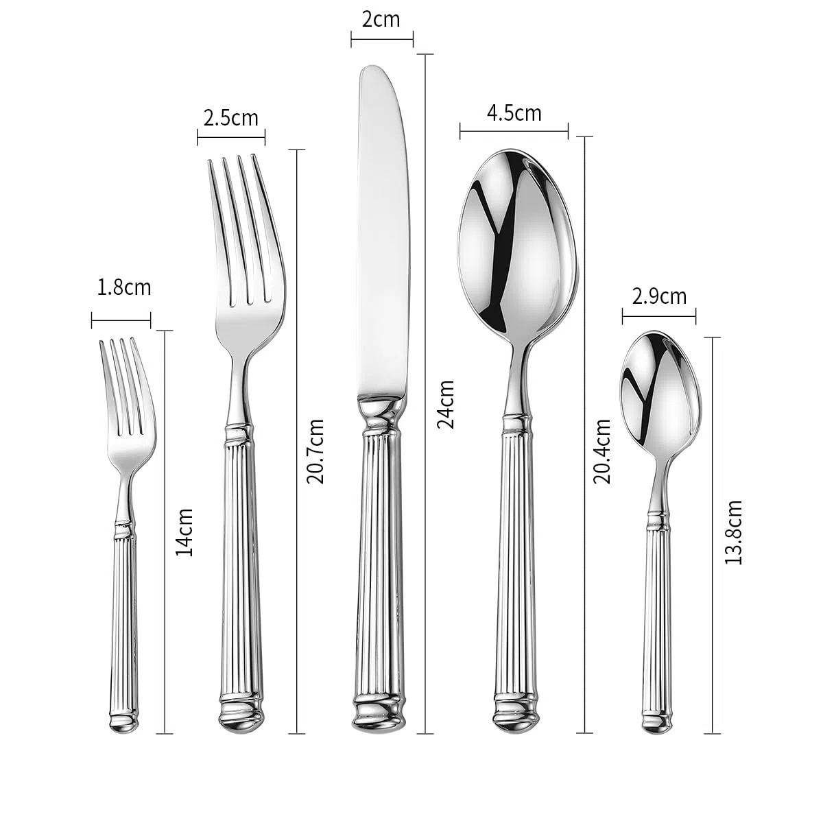 Lot de 8 et 40 couverts en argenterie 5/20/30/40 pièces en acier inoxydable 304 forgé avec savoir-faire artisanal pour la maison, le restaurant, les couverts à steak, couteaux, fourchettes et argent