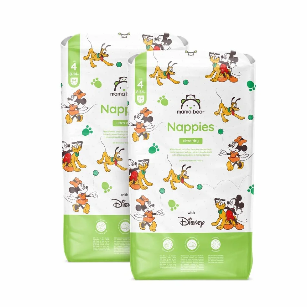 Mama Bear Disney Couches bébé Ultra Absorbantes Taille 4 (8-14 kg) Blanc 168 Pièces PACK MENSUEL