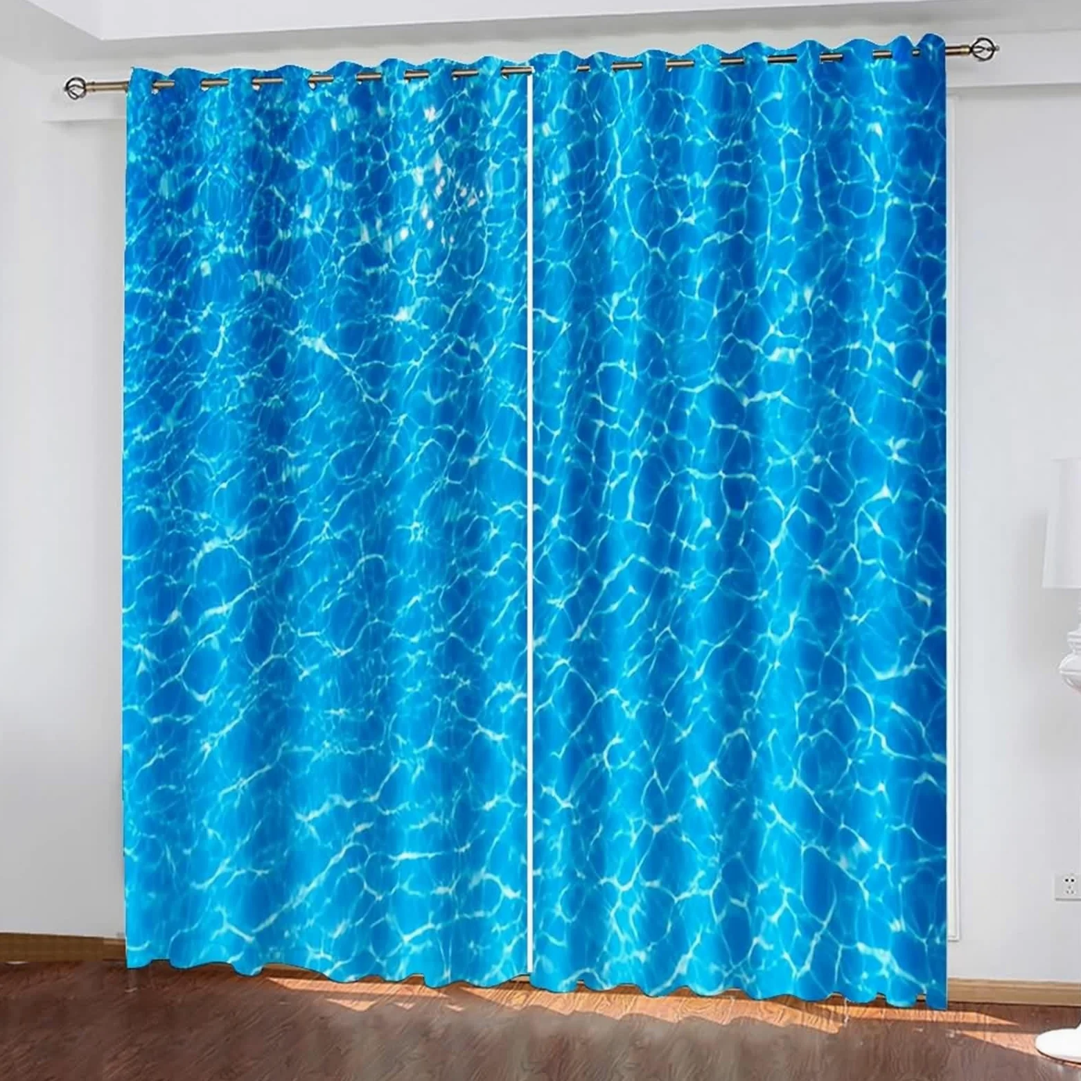 Rideaux Fenetre, Rideau de Cuisine Long Vintage Bleu Polyester Paysage Marin 96L x 214H CM Lot de 2