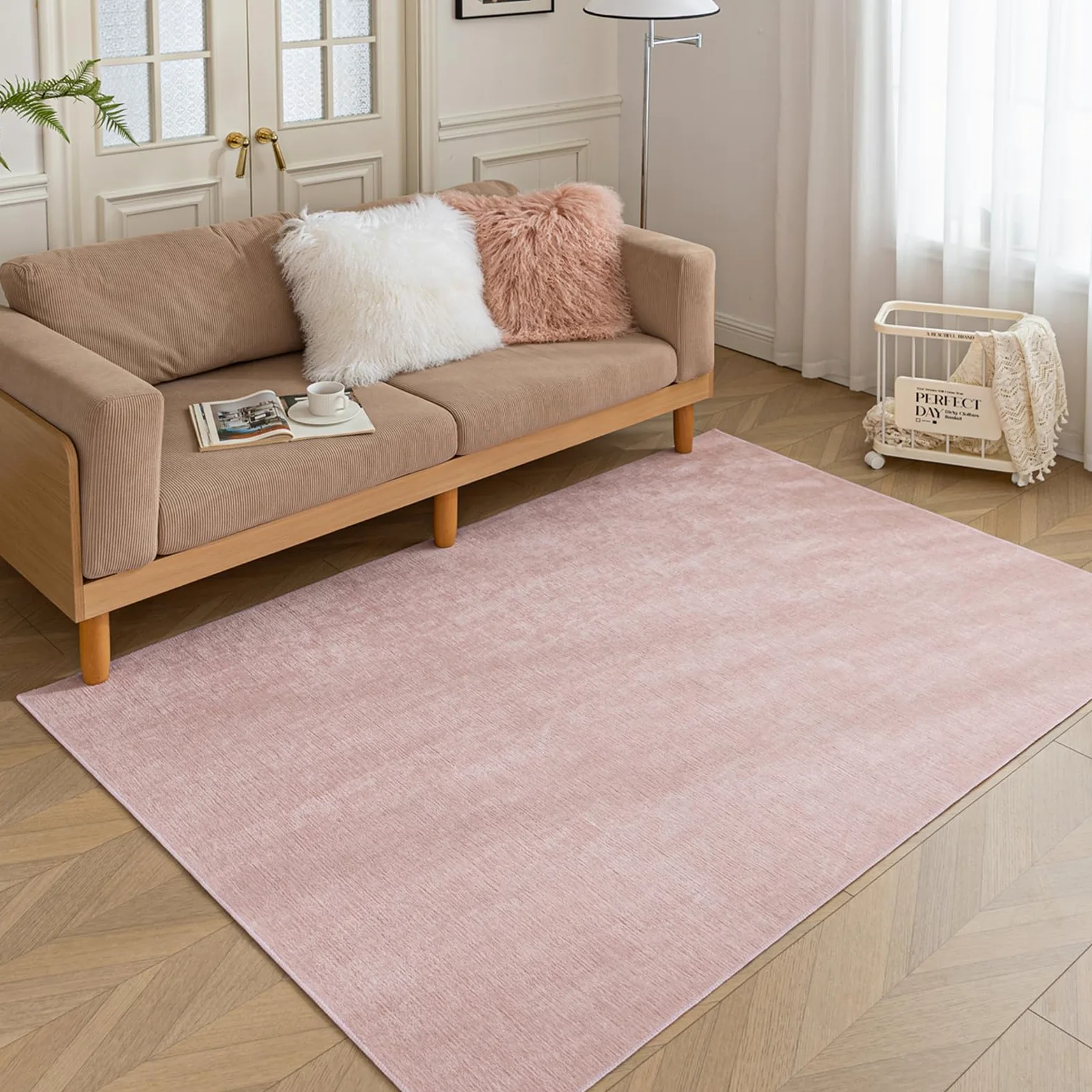 Kurzflor Tapis Rosa-60x120cm, Tapis Lavable Salon, Moquette Antidérapant Chambre à Coucher, Tapi Mince Salon, Chenille Moquette Doux pour Enfants Küchen(Rosa)