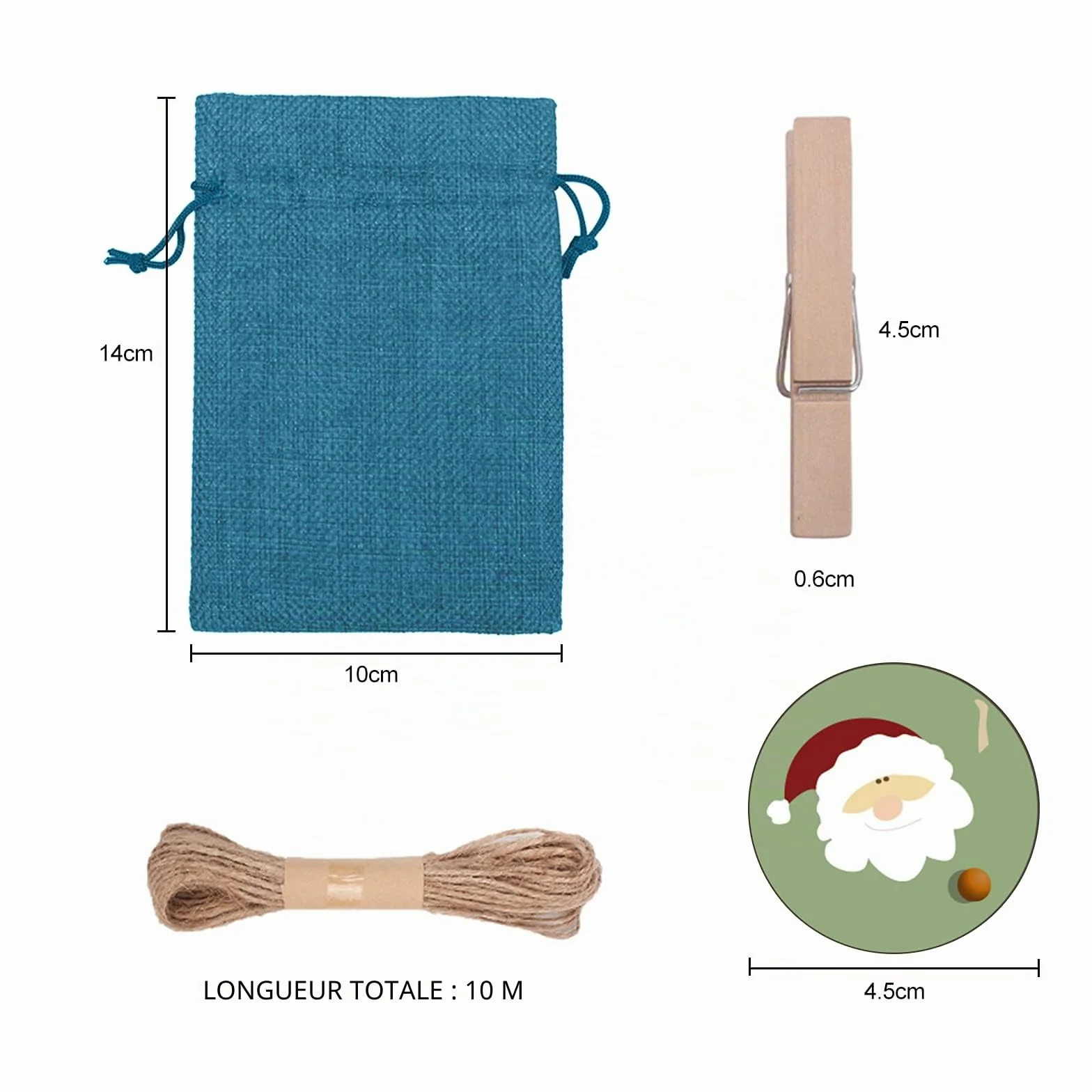 Calendriers de l'Avent à remplir 24 sacs en tissu, pinces en bois, corde de chanvre Lin/Vert/Bleu