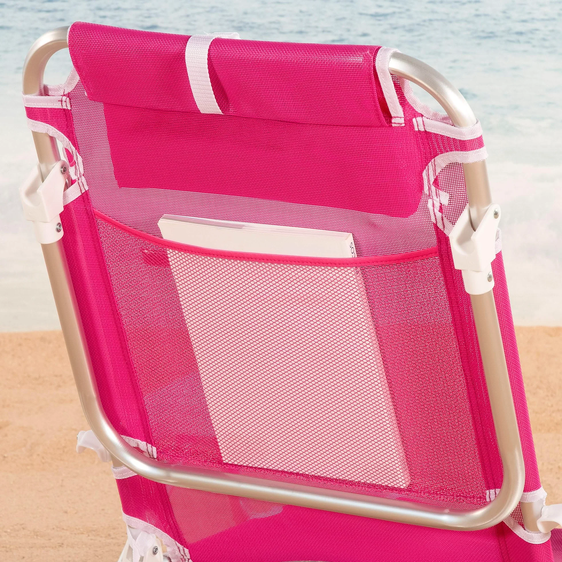AKTIVE Chaise de Plage Pliable, Fuchsia, textilène et Aluminium, 51 x 45 x 76 cm, 4 Positions, Dossier Haut, 110 kg