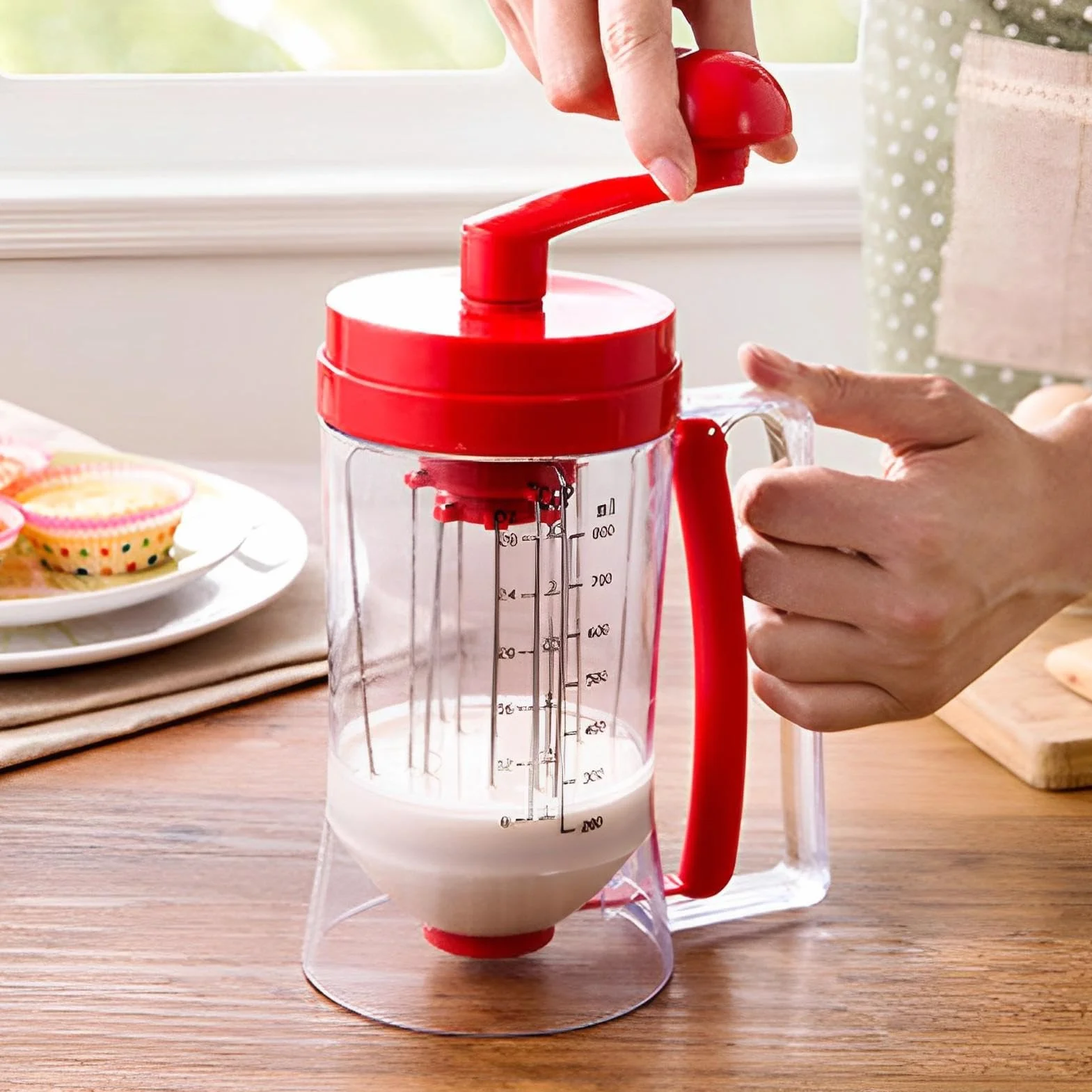 Distributeur de pâte à crêpes 900 ml avec fonction d'agitation, verseur chauffant pour gaufres et séparateur