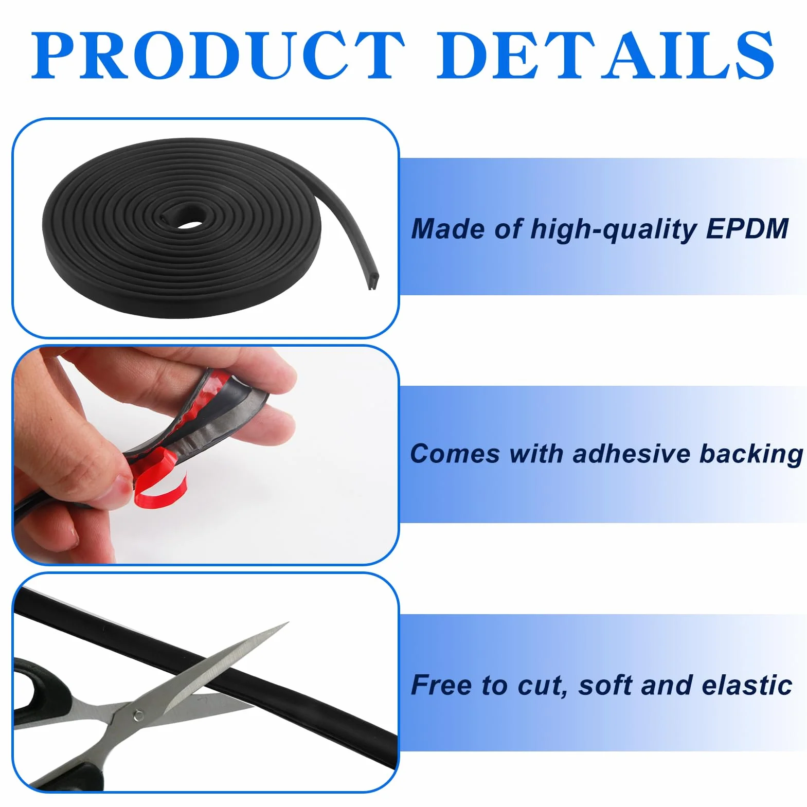 Protection de bords en caoutchouc EPDM en forme de U 1,5 mm x 6 m pour tôles portes de voiture