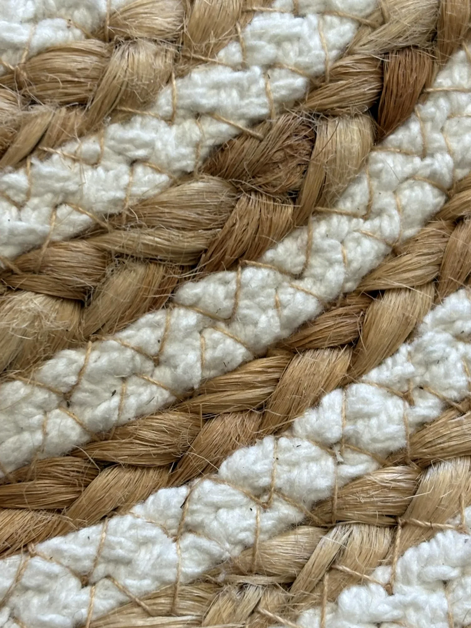 Tapis rond 100 % jute naturelle tressé, style nordique, pour salon, chambre, entrée, terrasse, véranda (blanc, jute, 110 cm de diamètre)