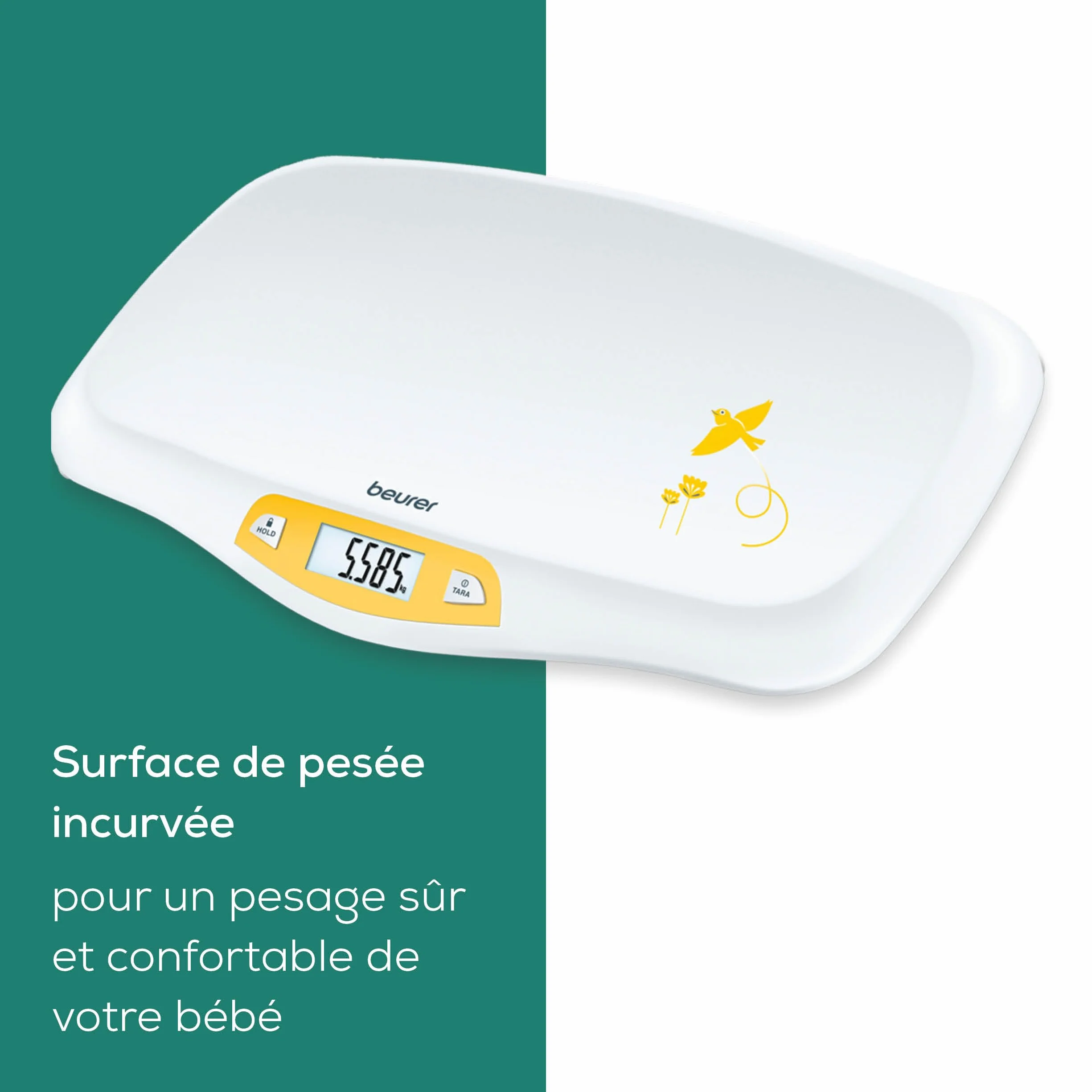 Beurer BY 80 Pèse-bébé 20 kg avec fonction de tare et maintien, graduation 5g