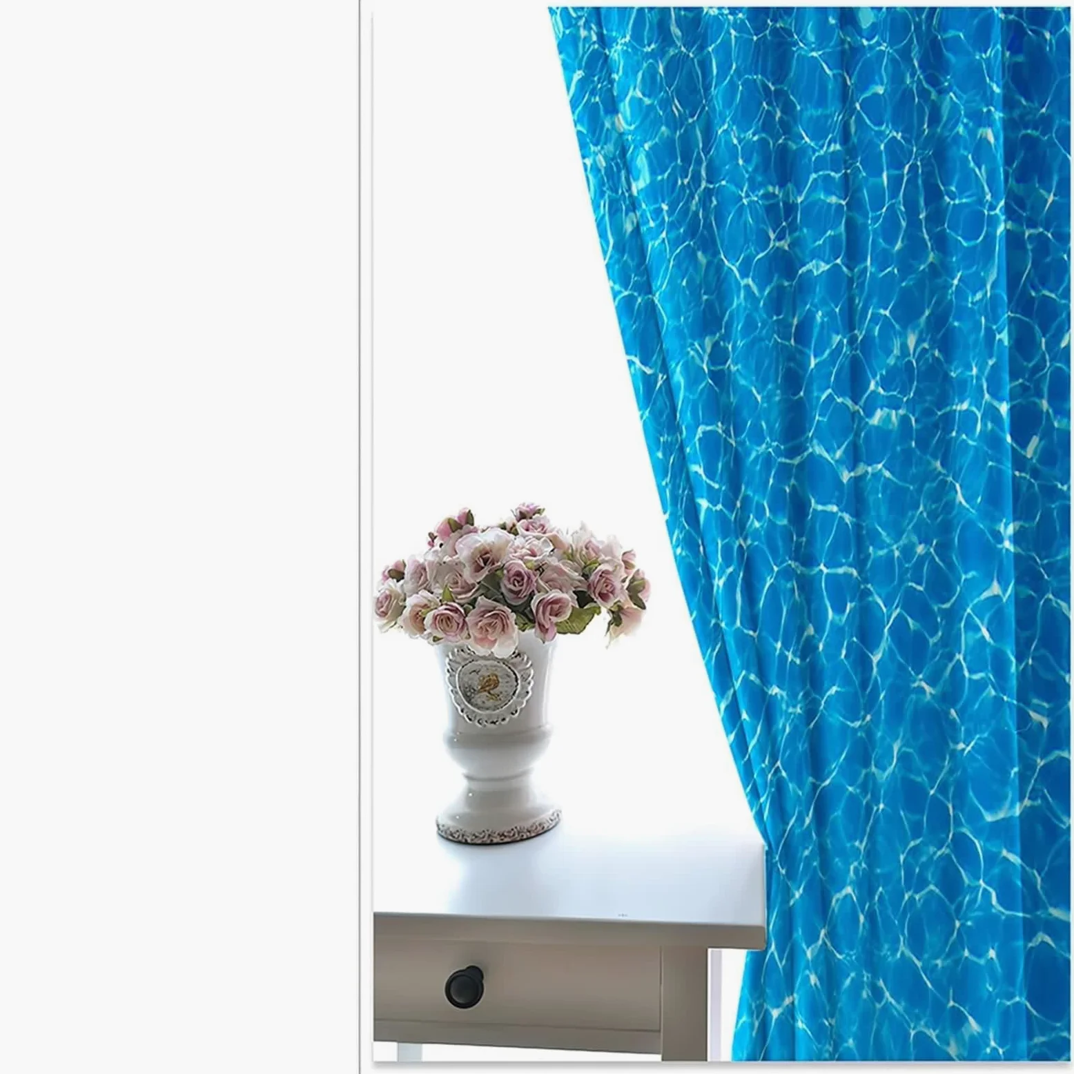 Rideaux Fenetre, Rideau de Cuisine Long Vintage Bleu Polyester Paysage Marin 96L x 214H CM Lot de 2
